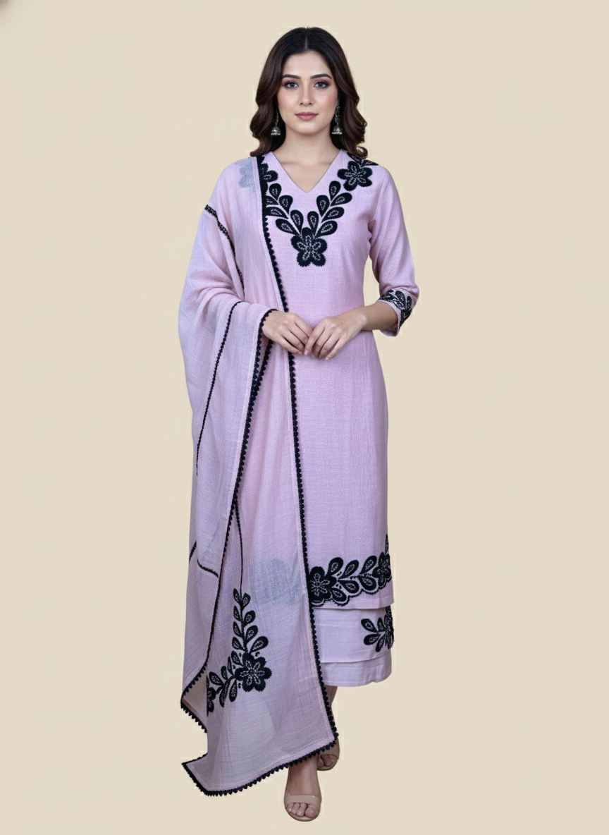 Pure Mulmul Chanderi Applique Embroidery Suit