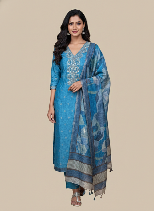 Chanderi with Gotta Patti and Pearl embroidery Suit