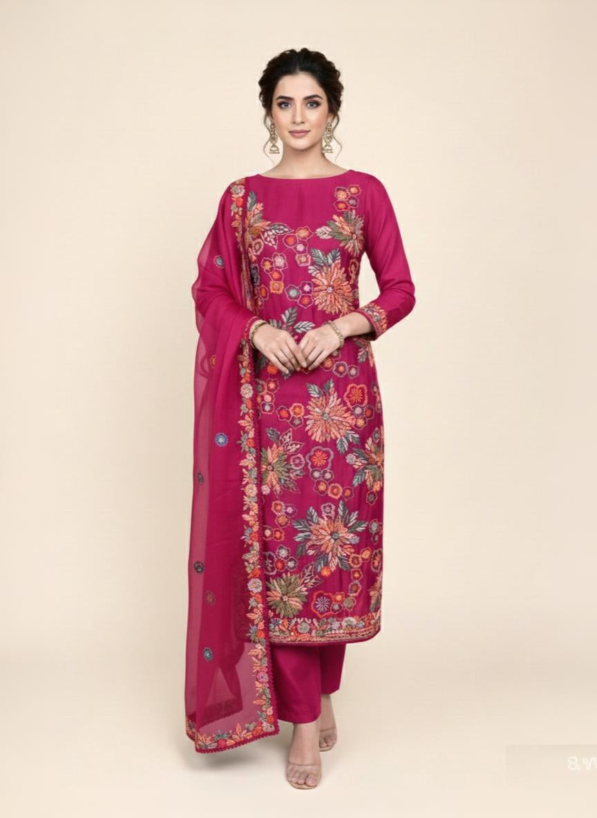 Pure Organza with Kantha Hand Embroidery Suit