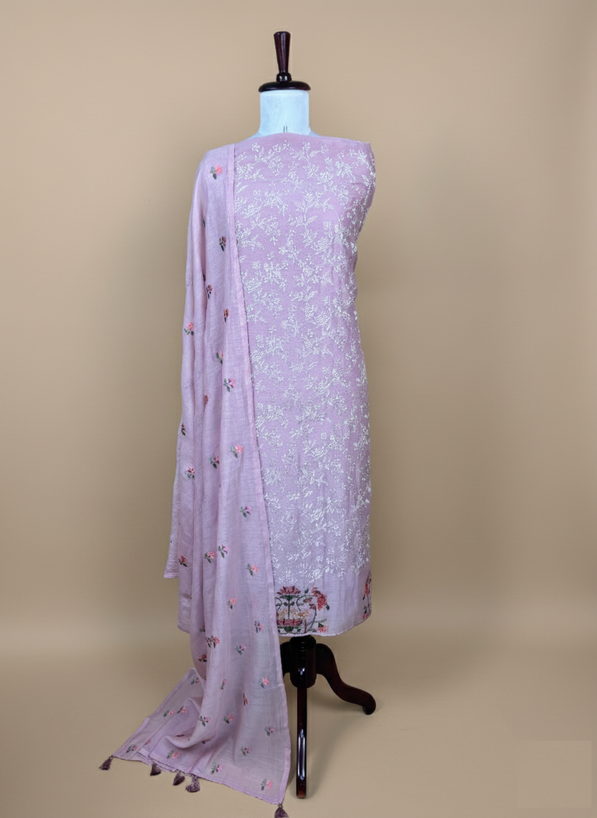 Wine Mulmul Chanderi with Thread Embroidery Suit