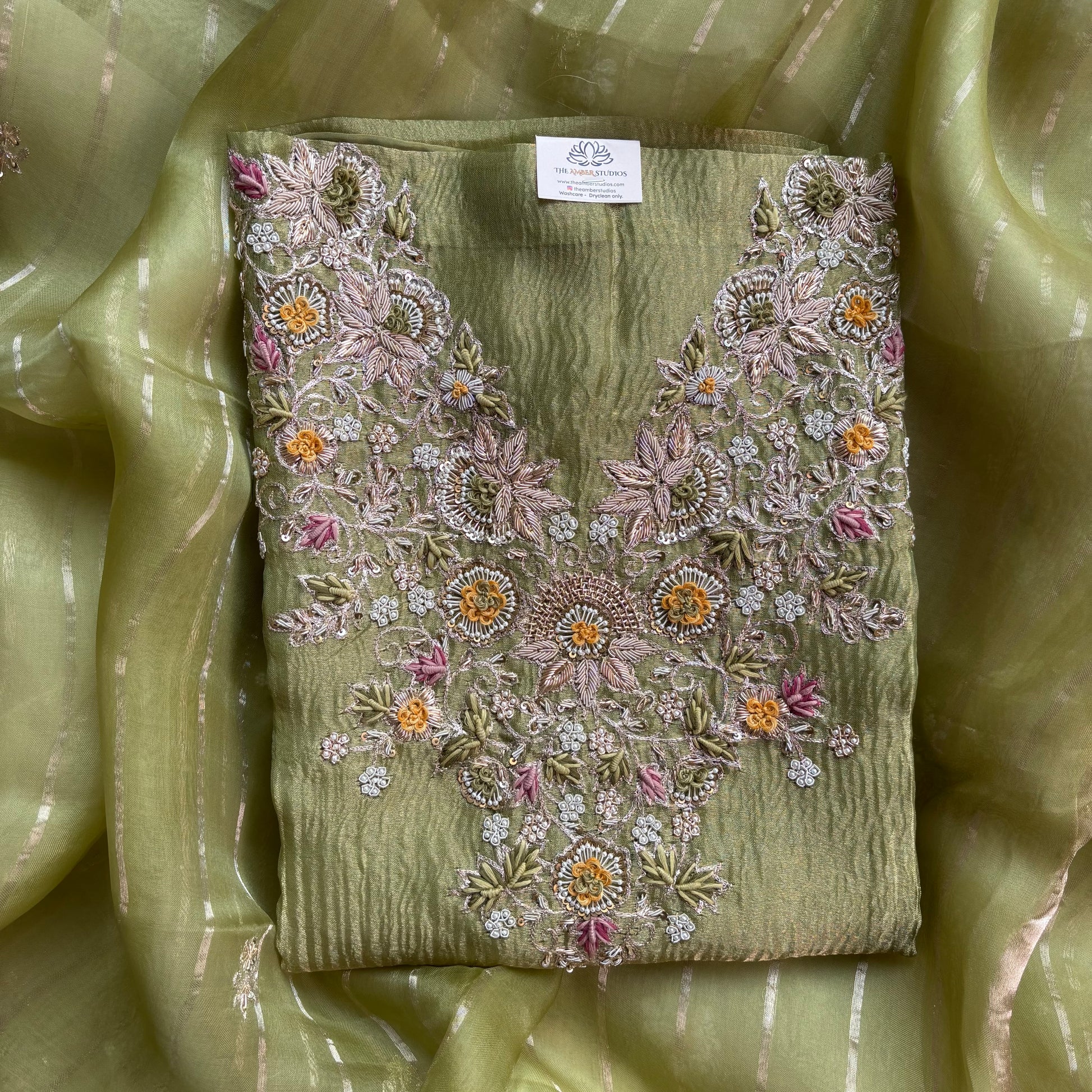 Pure Tissue with Zardozi,Pearl and Thread Embroidery Suit