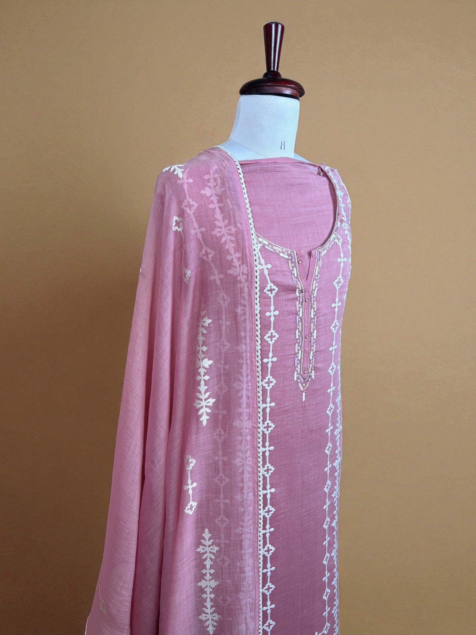 Pink Mulmul Chanderi Sequence Thread Embroidery Suit