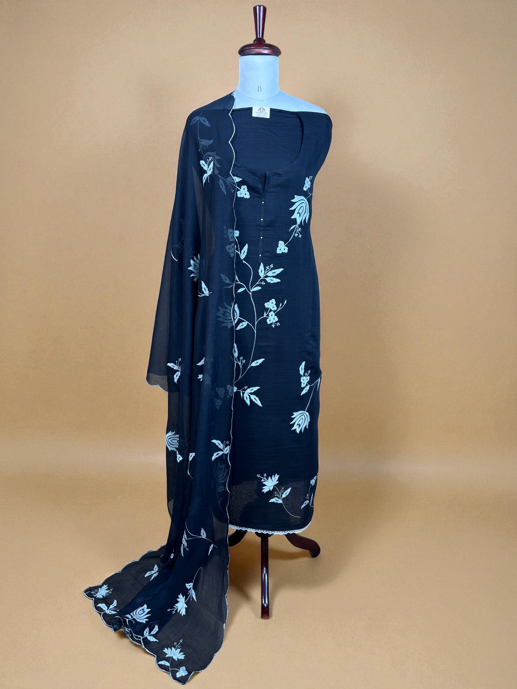 Mulmul Chanderi Suit with Appliqué Floral Embroidery Suit