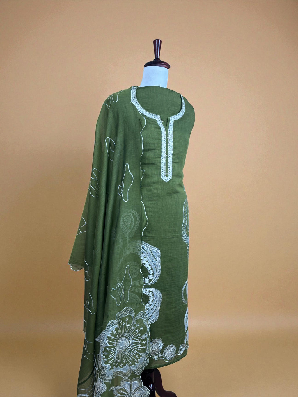 Mehandi Green Mumlmul Chanderi Embroidery Dori Sequence work Suit