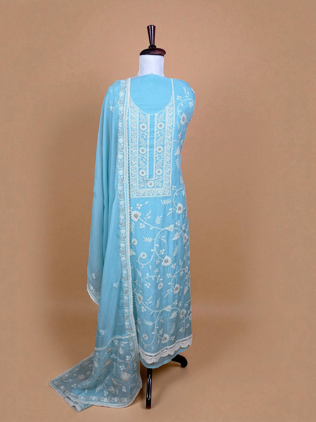 Mulmul Chanderi Thread and Pearl Embroidery Suit
