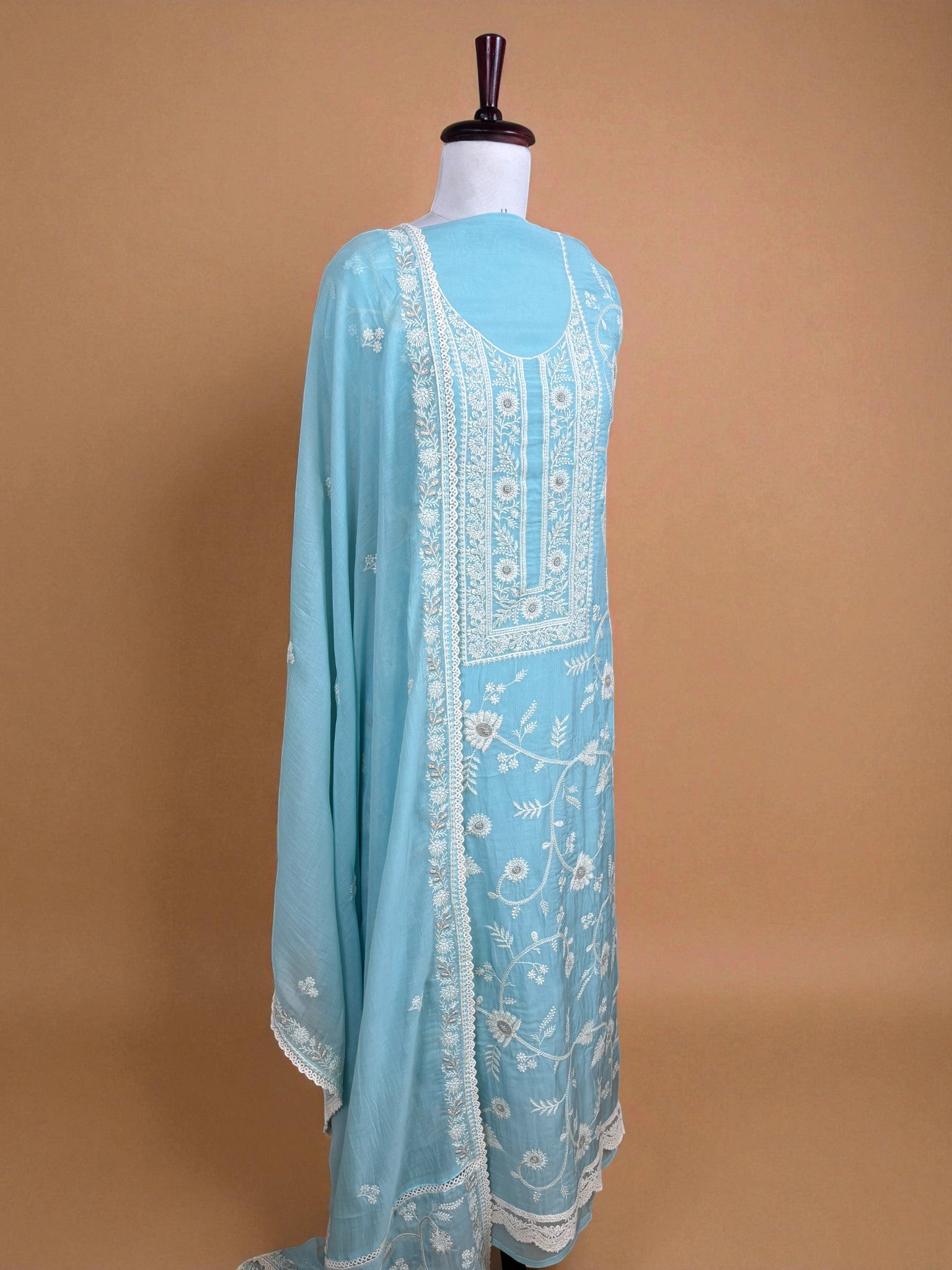 Mulmul Chanderi Thread and Pearl Embroidery Suit