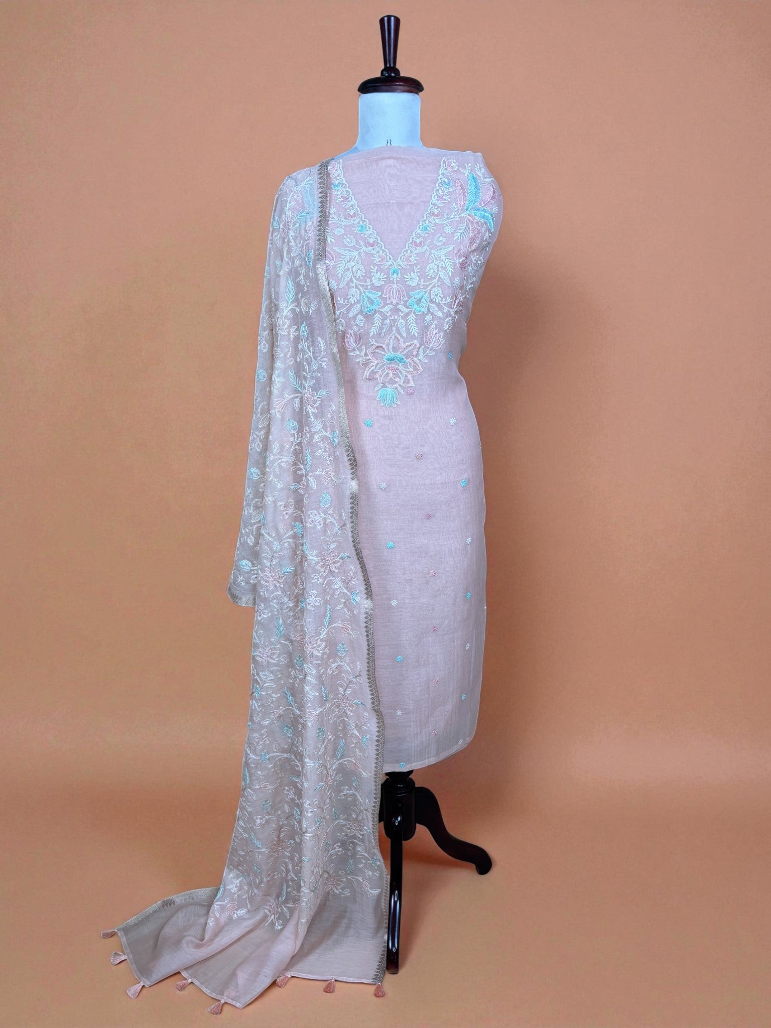 Mulmul Chanderi Thread embroidery Suit Set