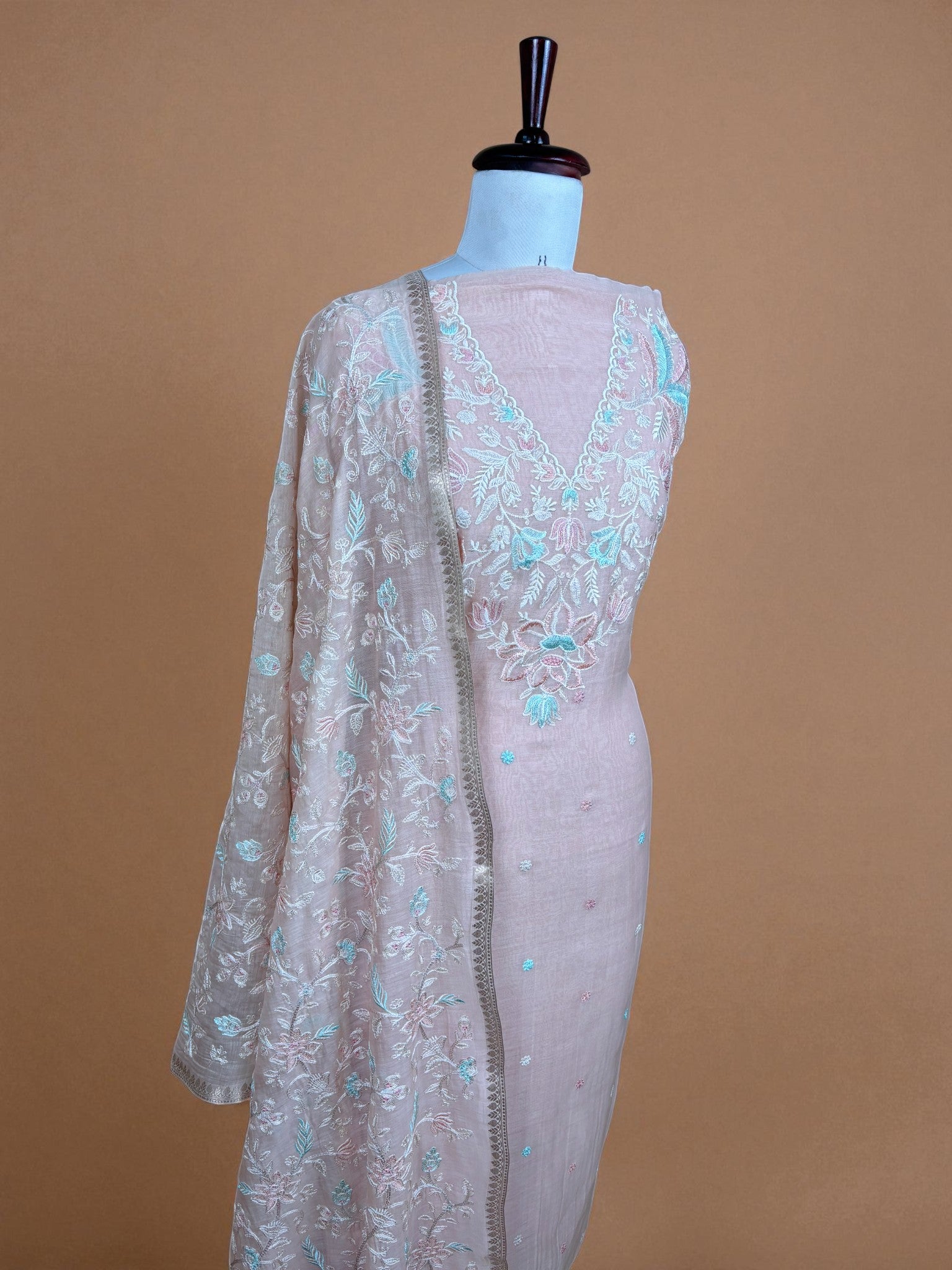 Mulmul Chanderi Thread embroidery Suit Set