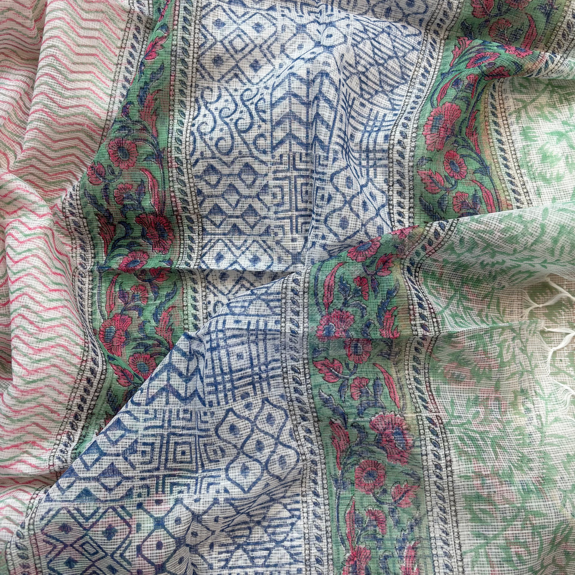 White Floral Pure Cotton Handblock Suit with Dupatta