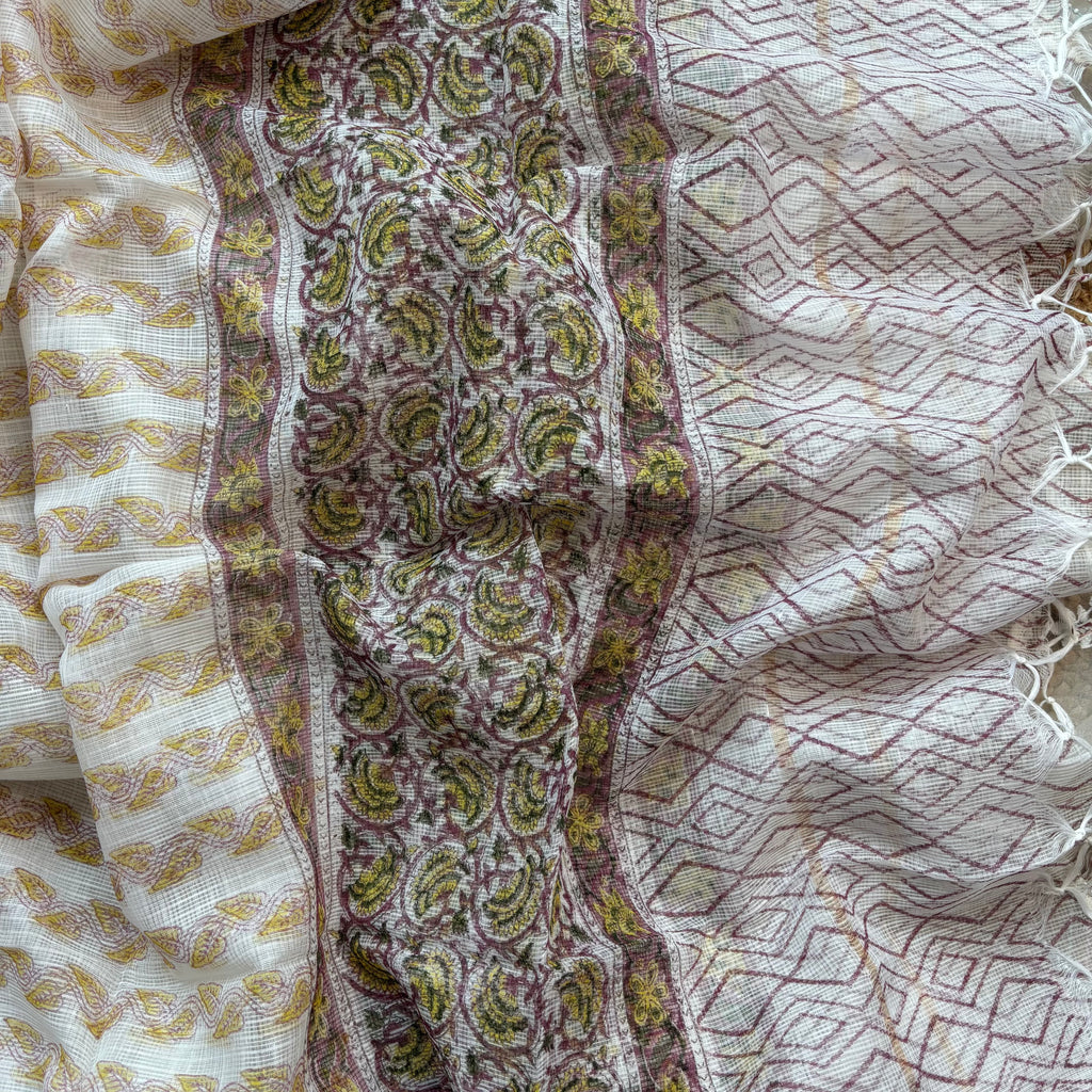 Wine Floral Pure Cotton Handblock Suit With Kota Dupatta