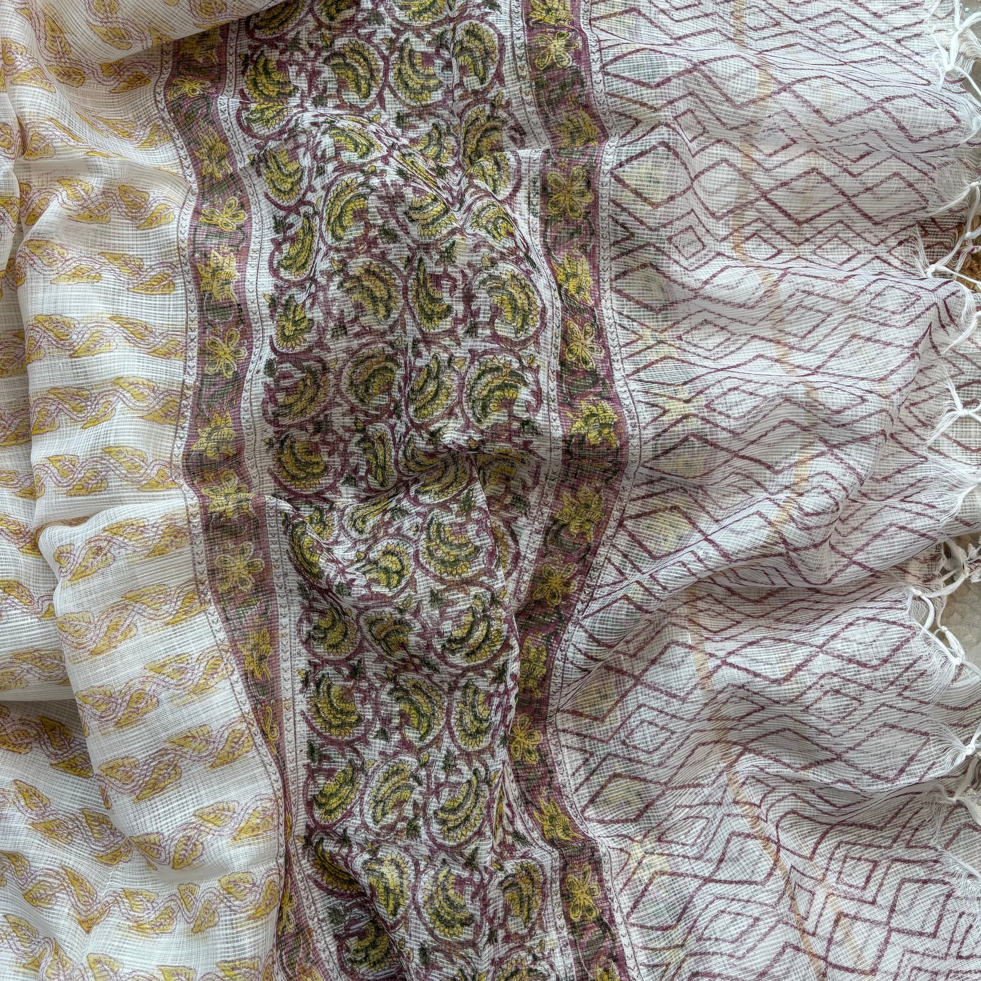 Wine Floral Pure Cotton Handblock Suit With Kota Dupatta