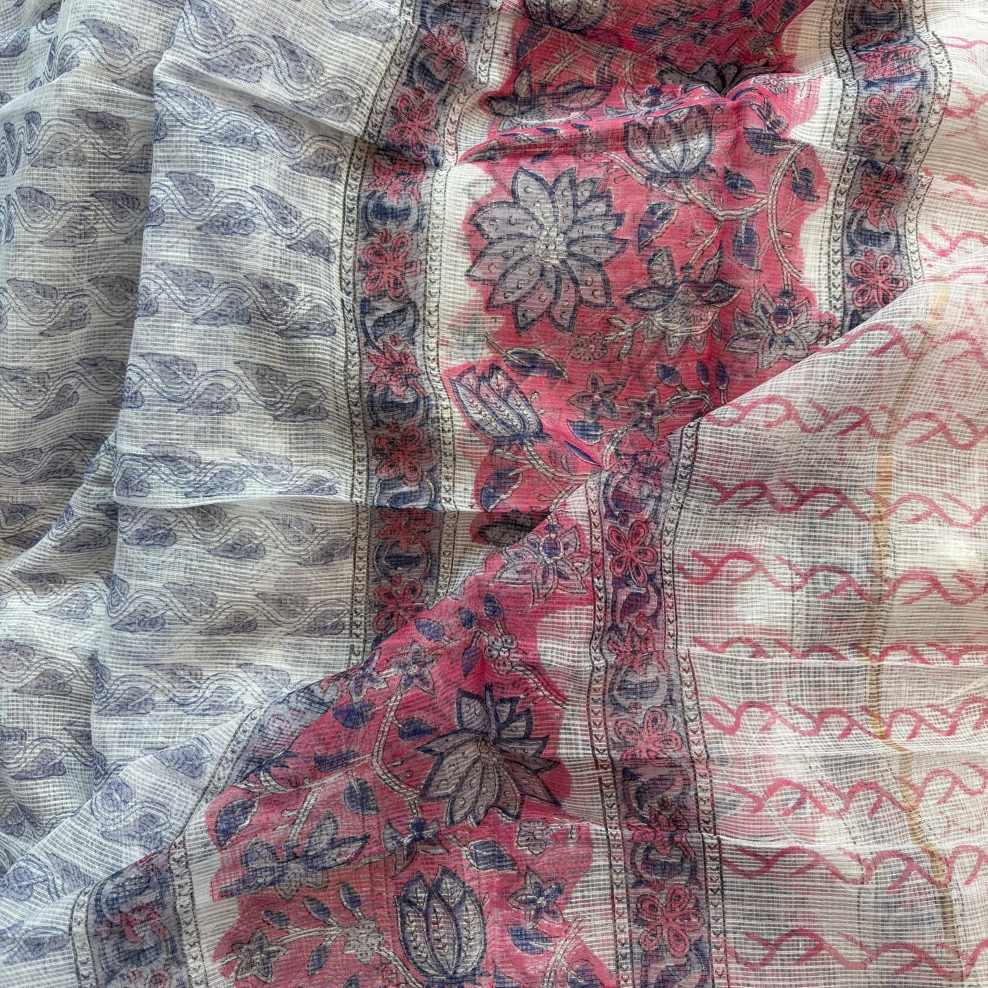 Pink Floral Pure Cotton Handblock Suit with Kota Dupatta