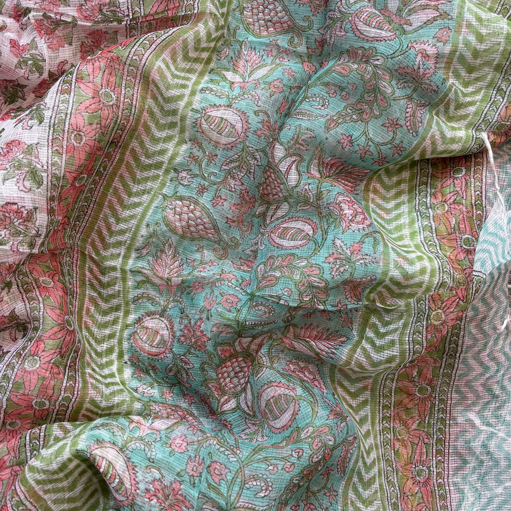 Cyan Floral Pure Cotton Handblock Suit with Dupatta