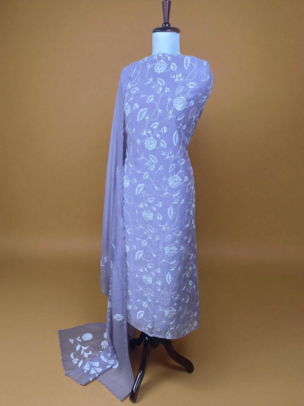 Mulmul Chanderi Floral Thread Work Embroidery Suit