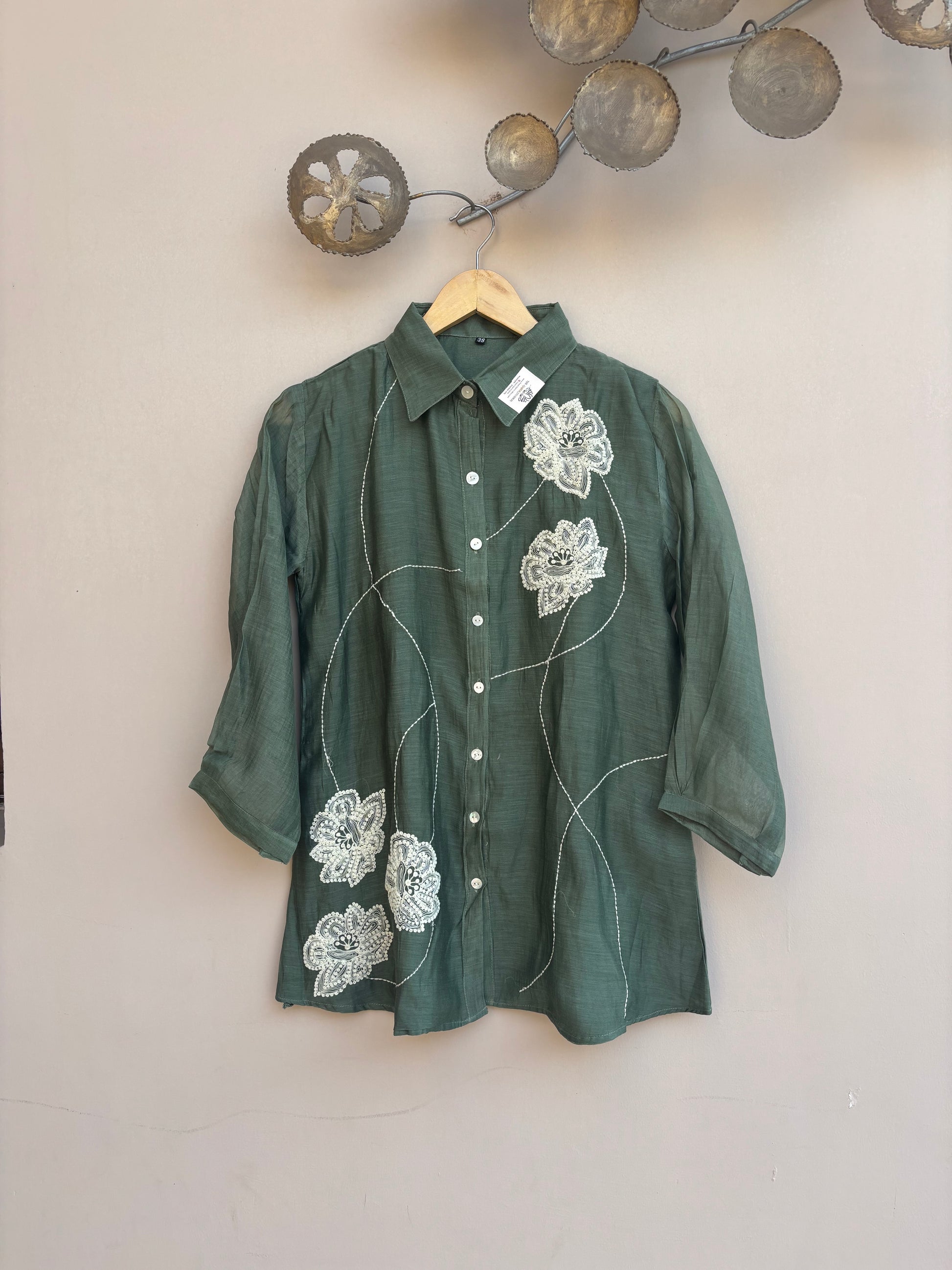 Olive Blossom Mulchanderi Shirt