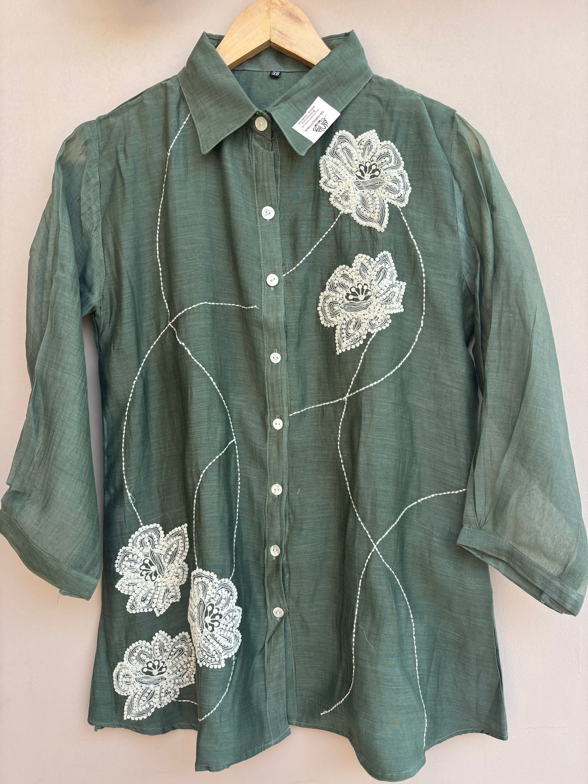 Olive Blossom Mulchanderi Shirt