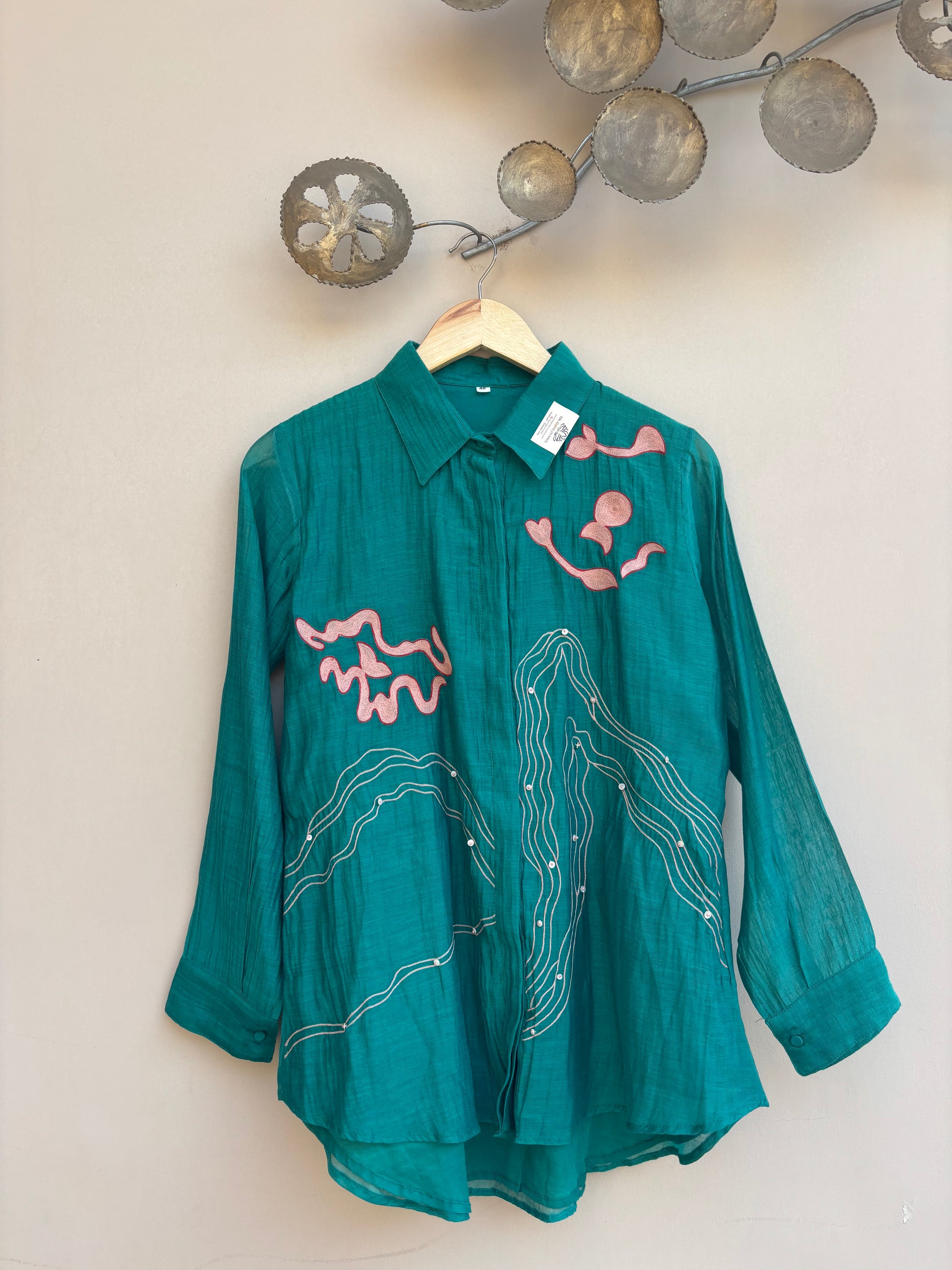 Emerald Blush Mulchanderi Shirt
