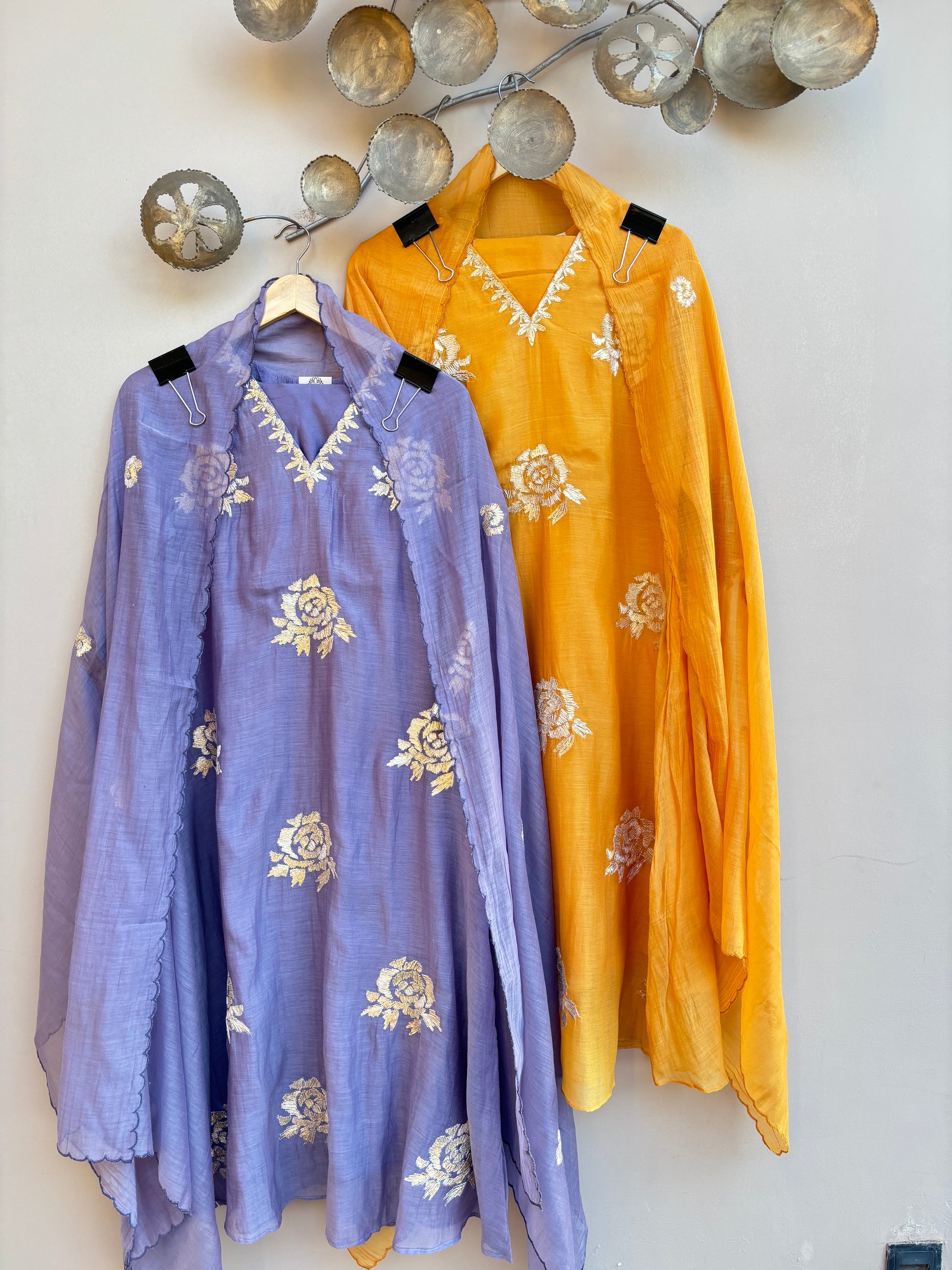 Gold Patti Floral Mulchanderi Set