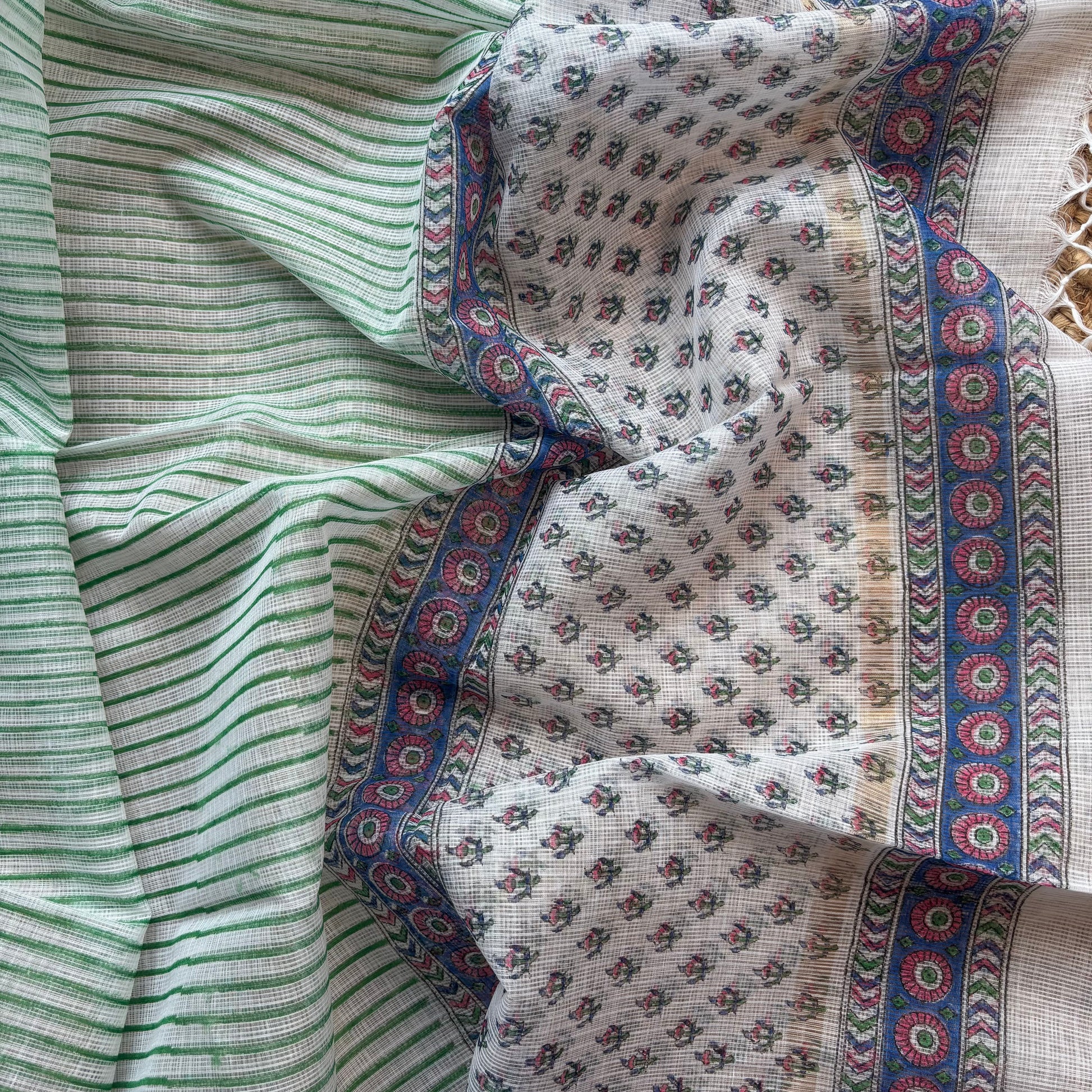 White Floral Pure Cotton Handblock Suit with Kota Dupatta