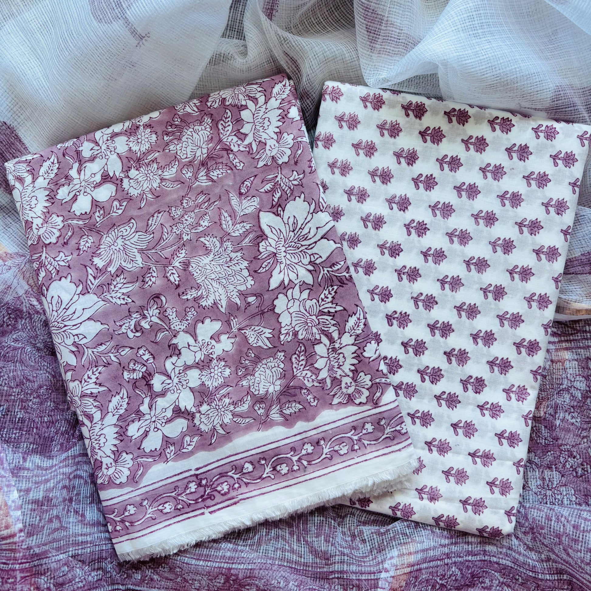 English Pink Pure Cotton Handblock Suit with Kota Dupatta – Daily Wear