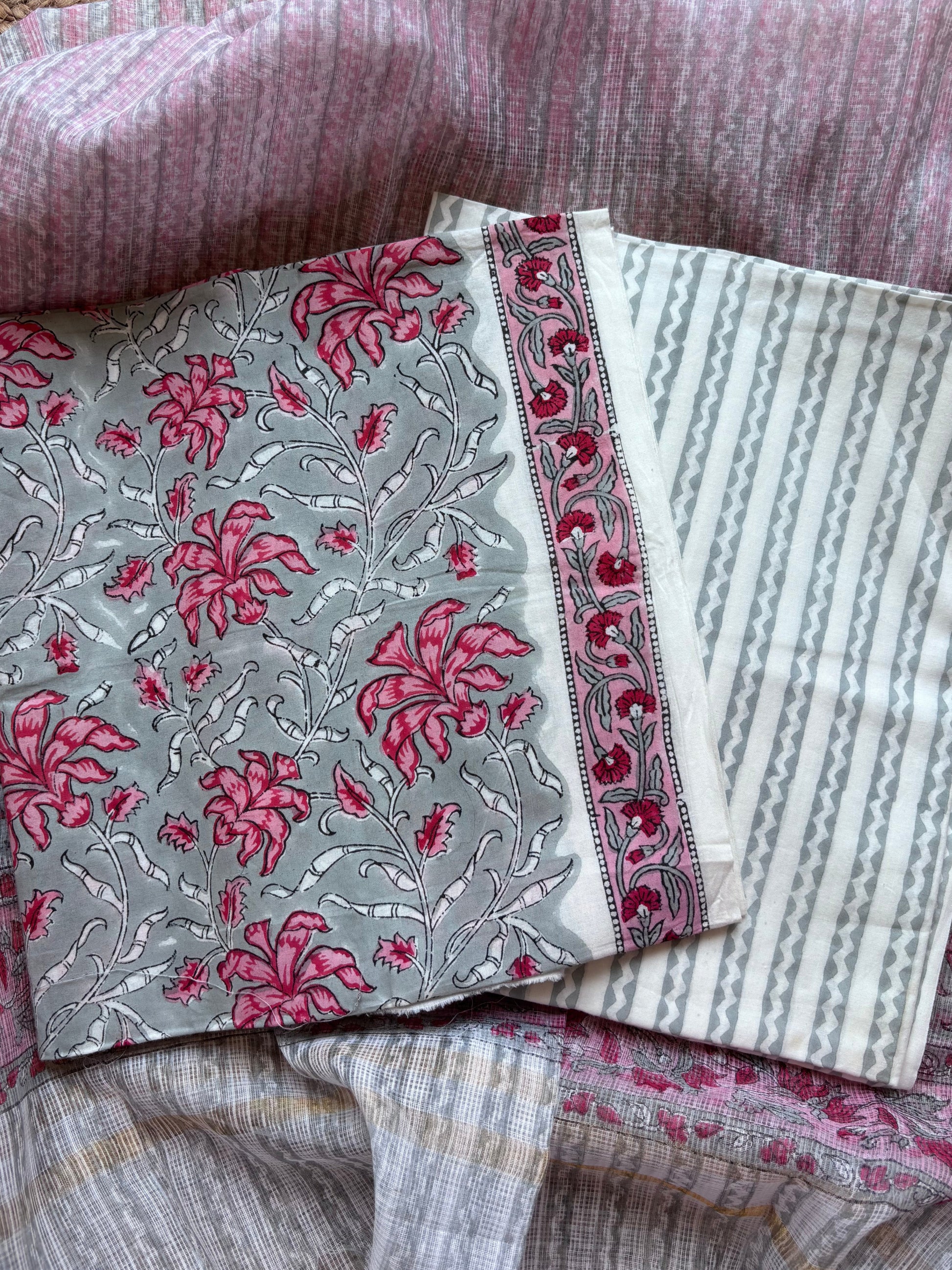 Multicolor Handblock Sukoon unstitched suit