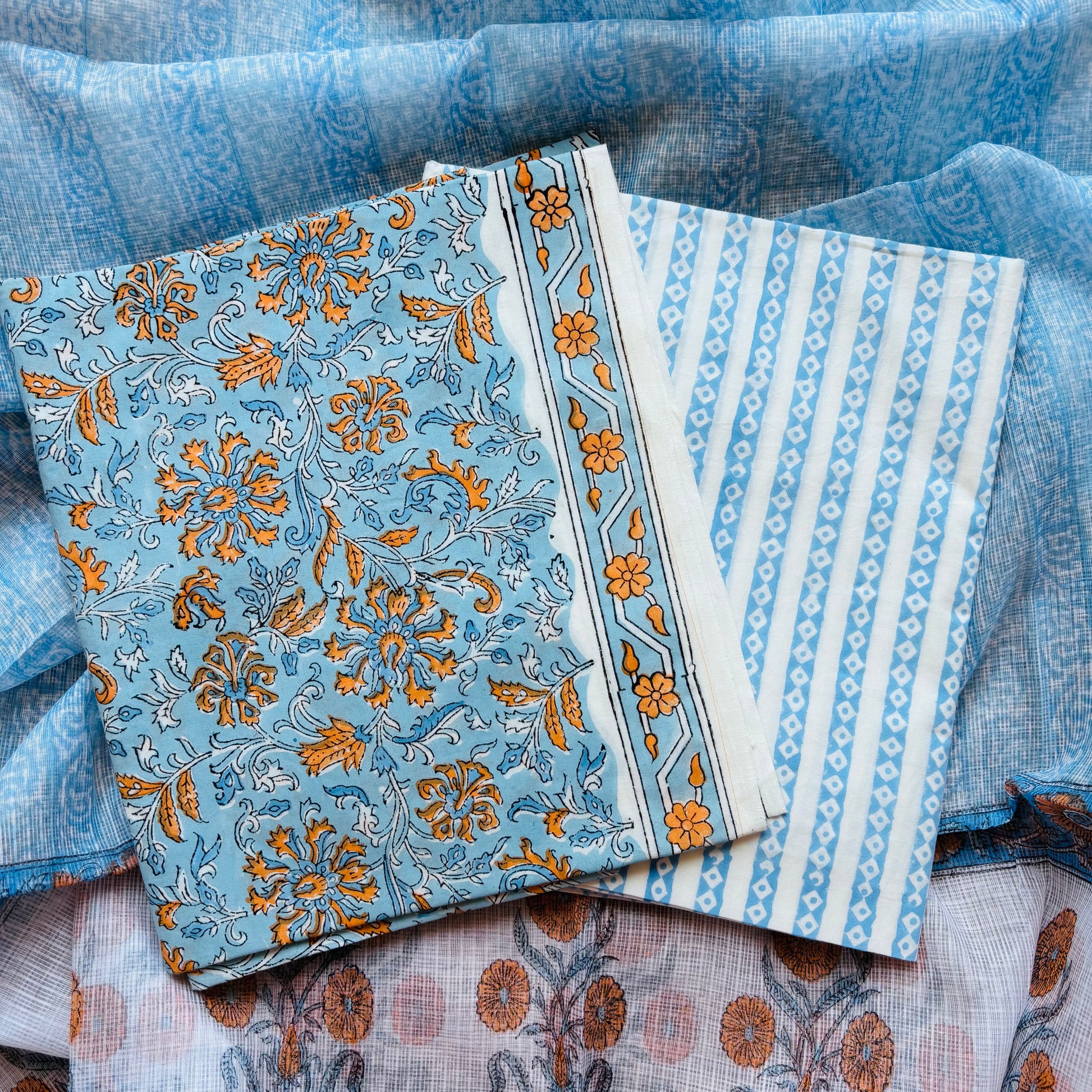 Multicolor Handblock Sukoon unstitched suit