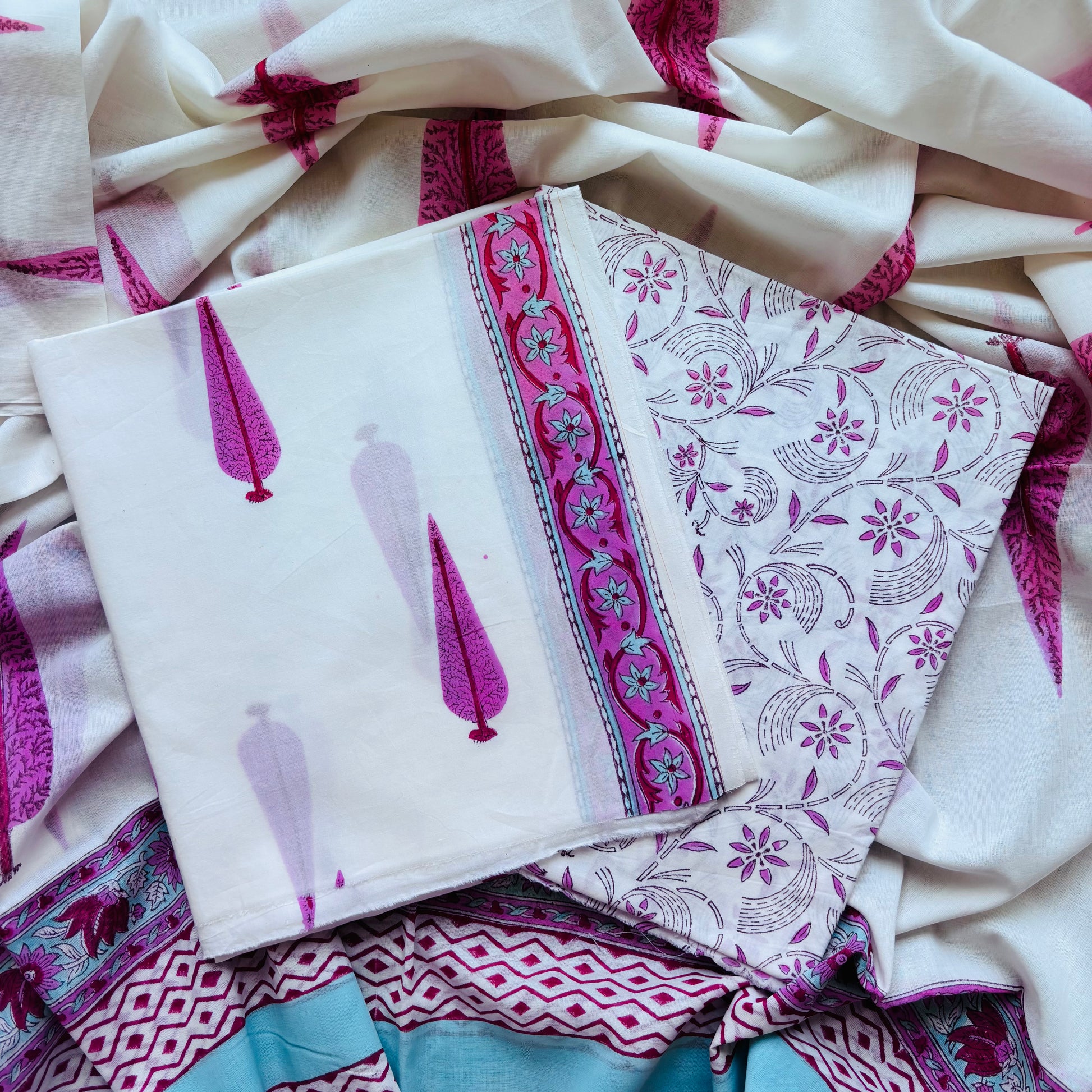 Multicolor Handblock Sukoon unstitched suit