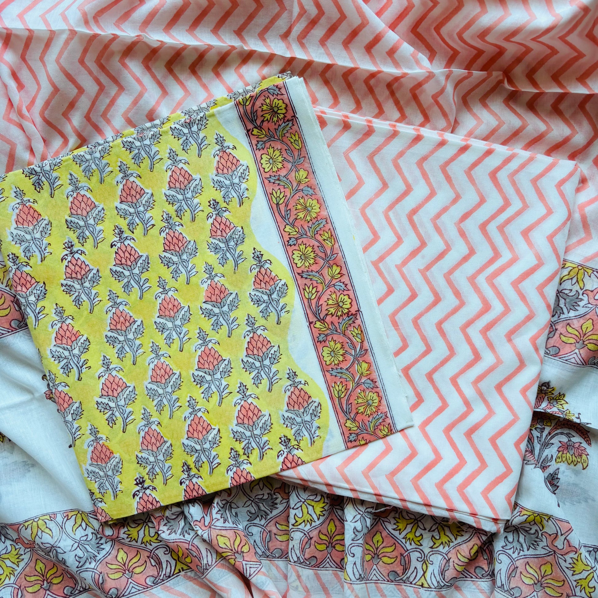 Multicolor Handblock Sukoon unstitched suit
