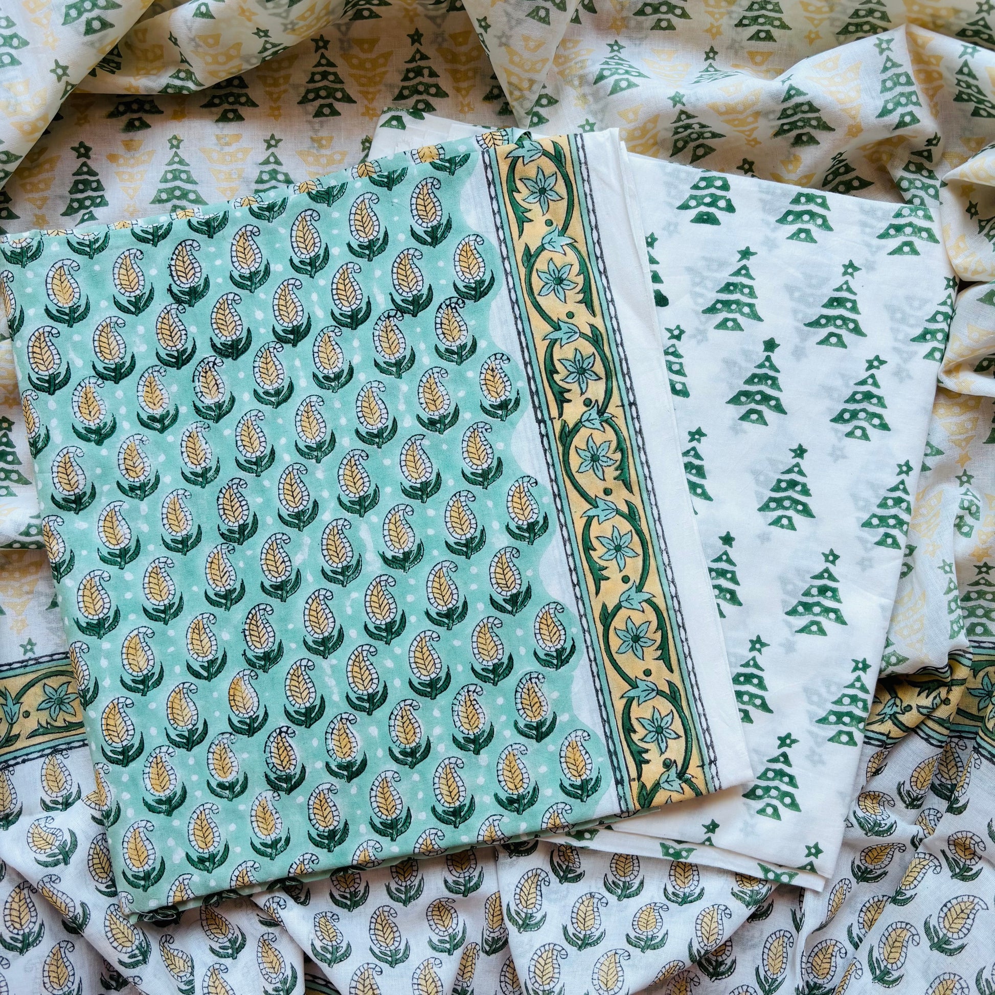 Multicolor Handblock Sukoon unstitched suit