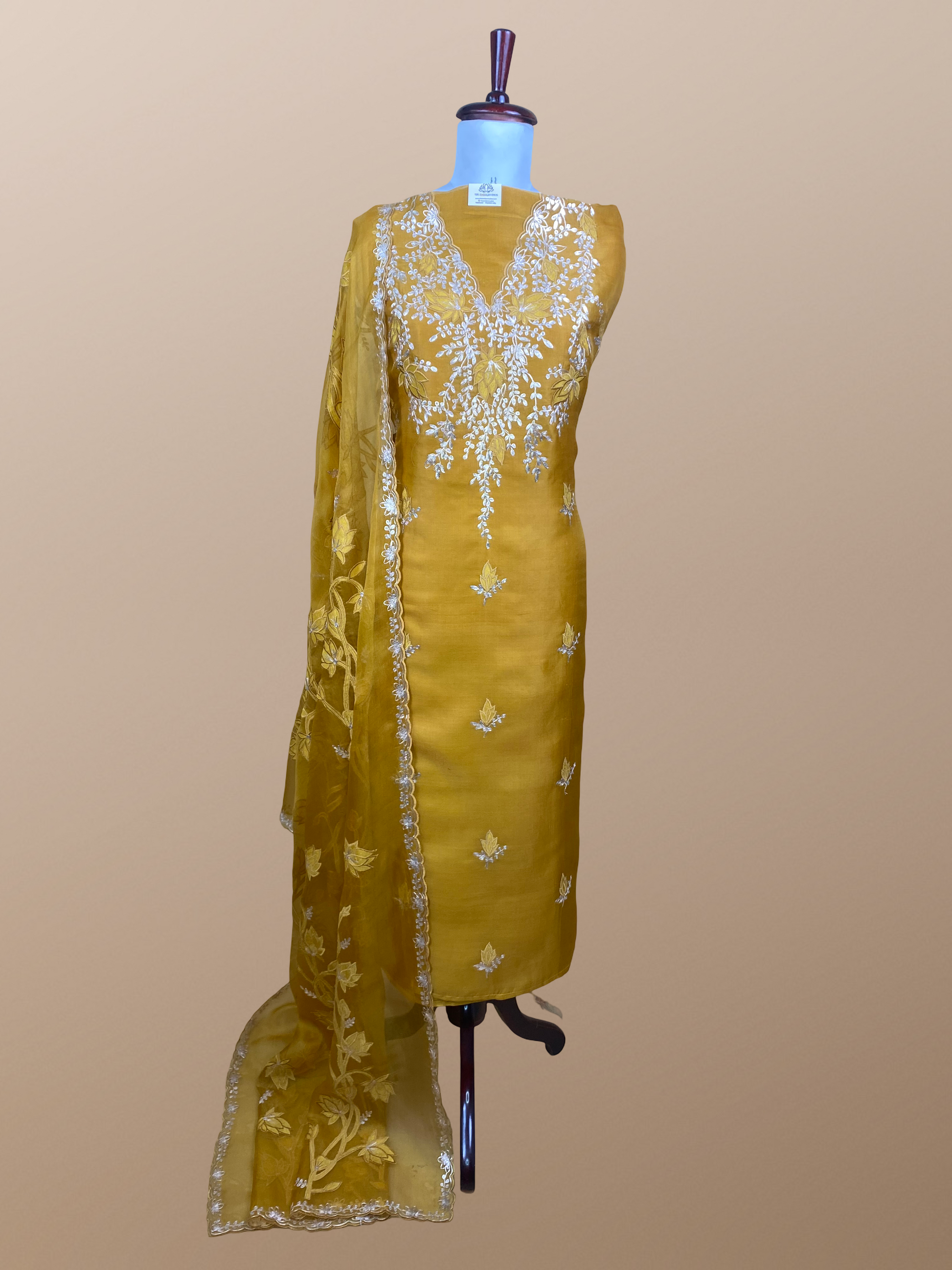 Pure Organza with Pitta Applique leaves Embroidery Suit