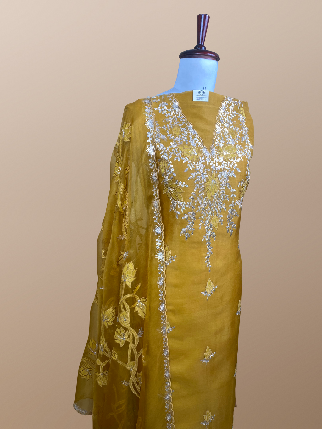 Pure Organza with Pitta Applique leaves Embroidery Suit