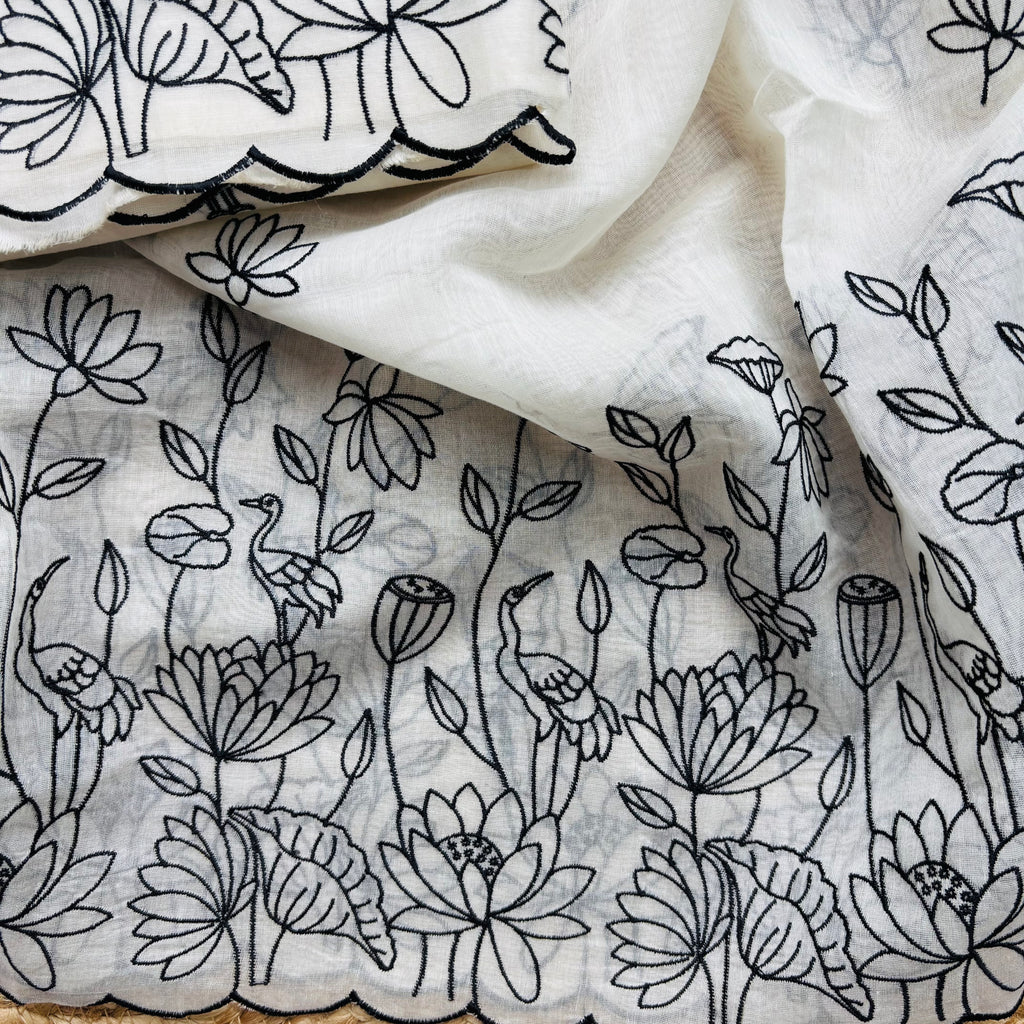 White Pure Mulmul Chanderi Hand Embroidery Suit