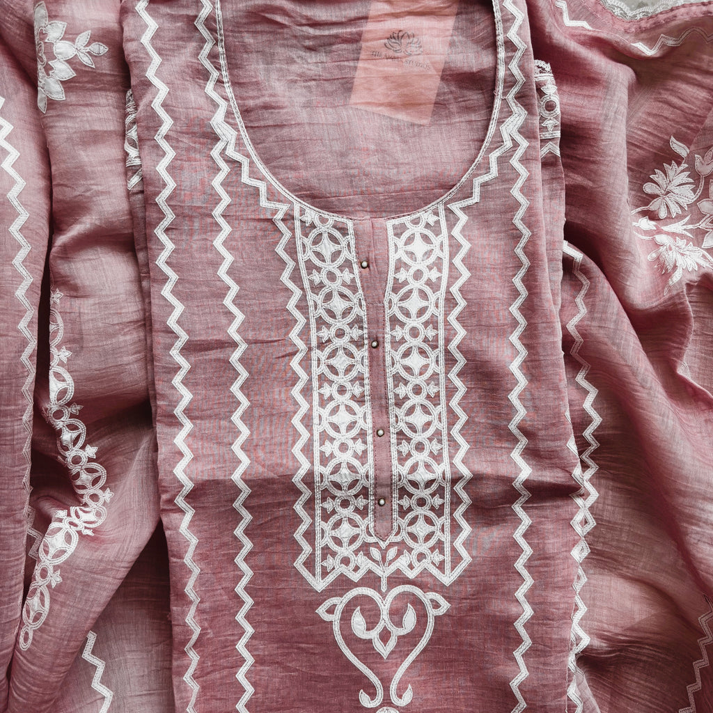 Mulmul Chanderi Applique Suit with Dupatta
