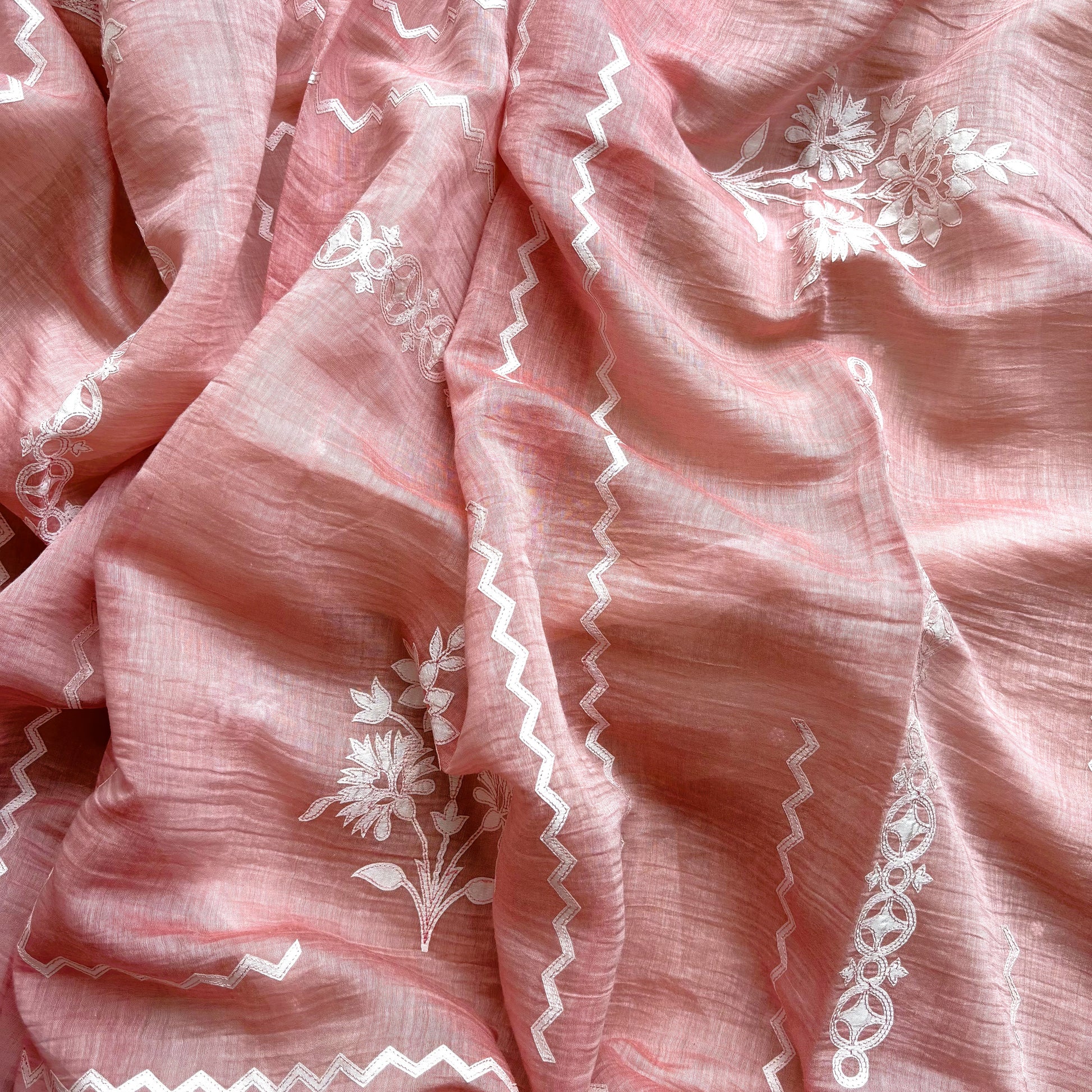 Mulmul Chanderi Applique Suit with Dupatta