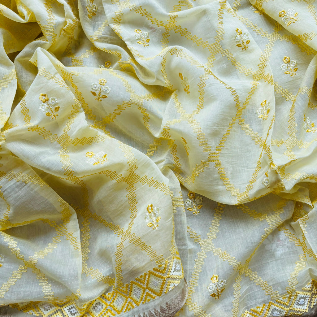 Pure Mulmul Chanderi Jaal Embroidery Suit with Dupatta