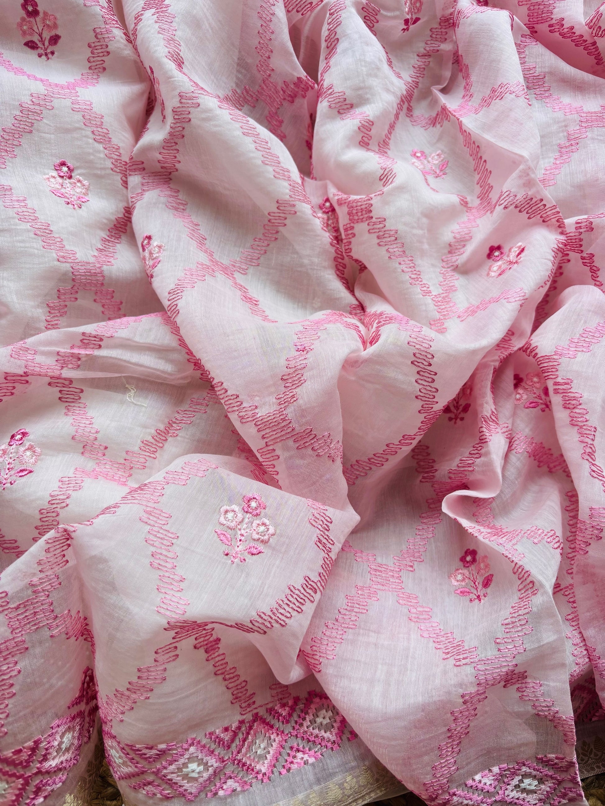 Pure Mulmul Chanderi Jaal Embroidery Suit with Dupatta