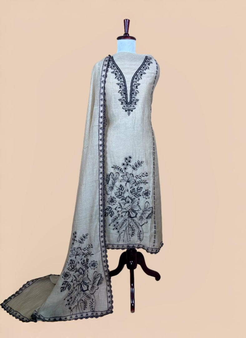 Mulmul Chanderi with Black Thread Embroidery Suit