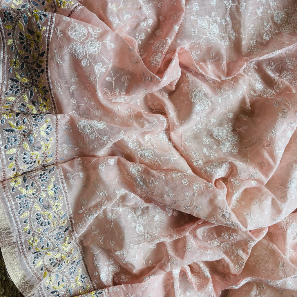 Pure Mulmul Chanderi Embroidery Suit with Dupatta