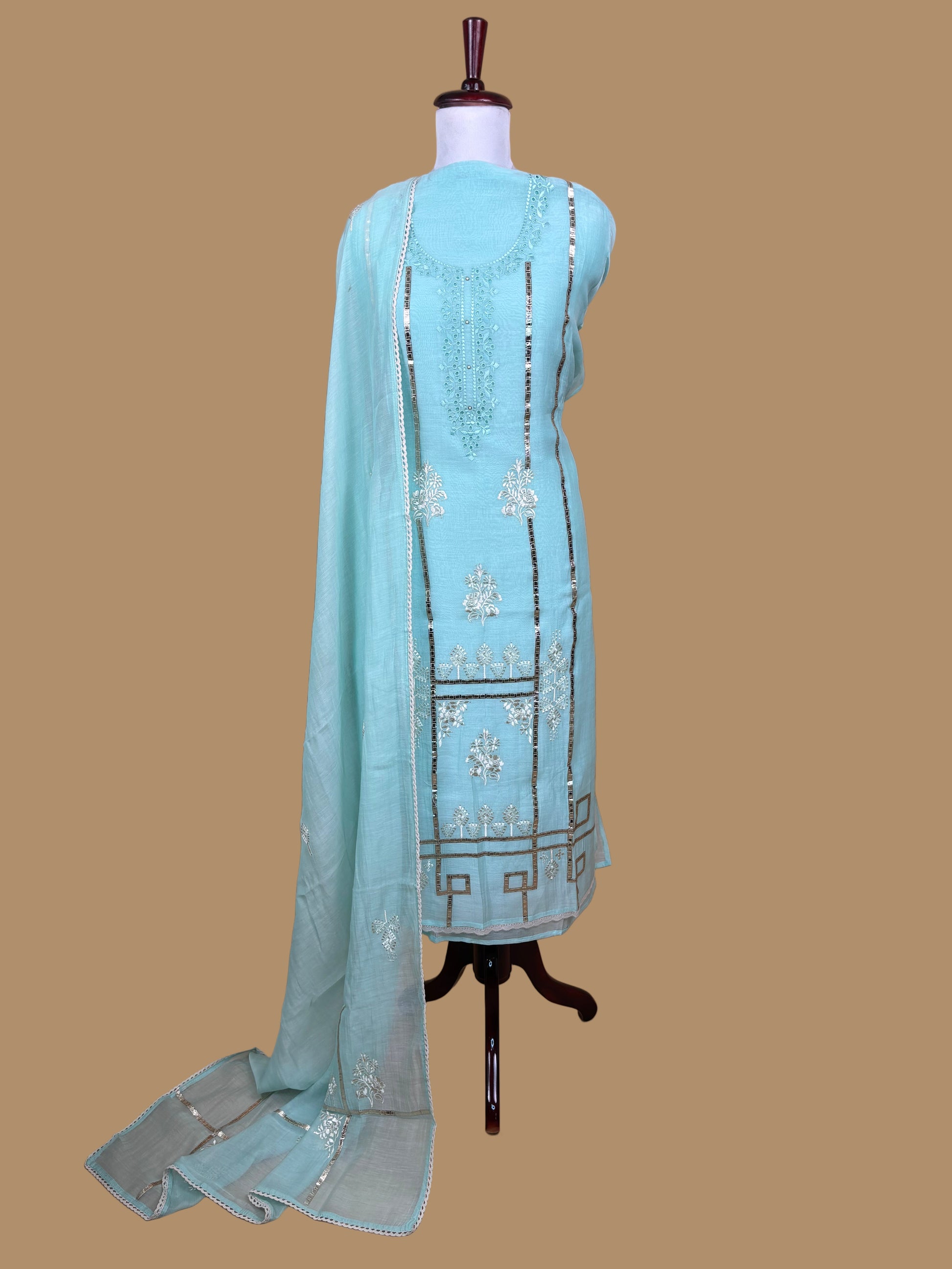Sea Green Pure Mulmul Chanderi Embroidery Suit with Dupatta