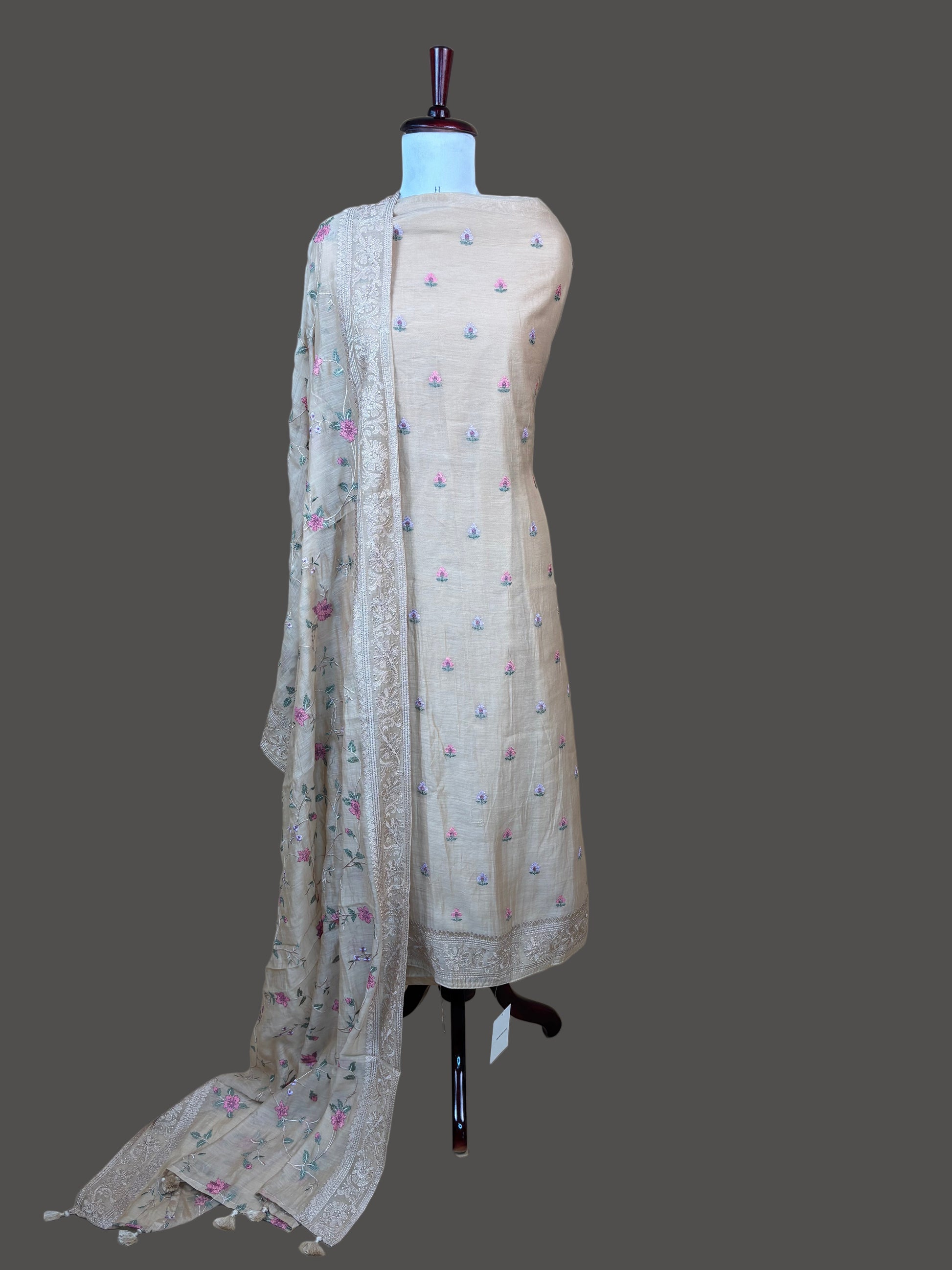 Mulmul Chanderi Cross stitched Embroidery Suit with Dupatta