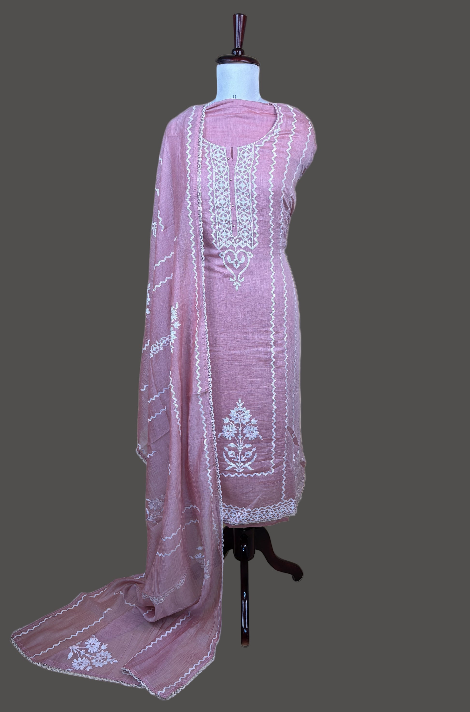 Mulmul Chanderi Applique Suit with Dupatta