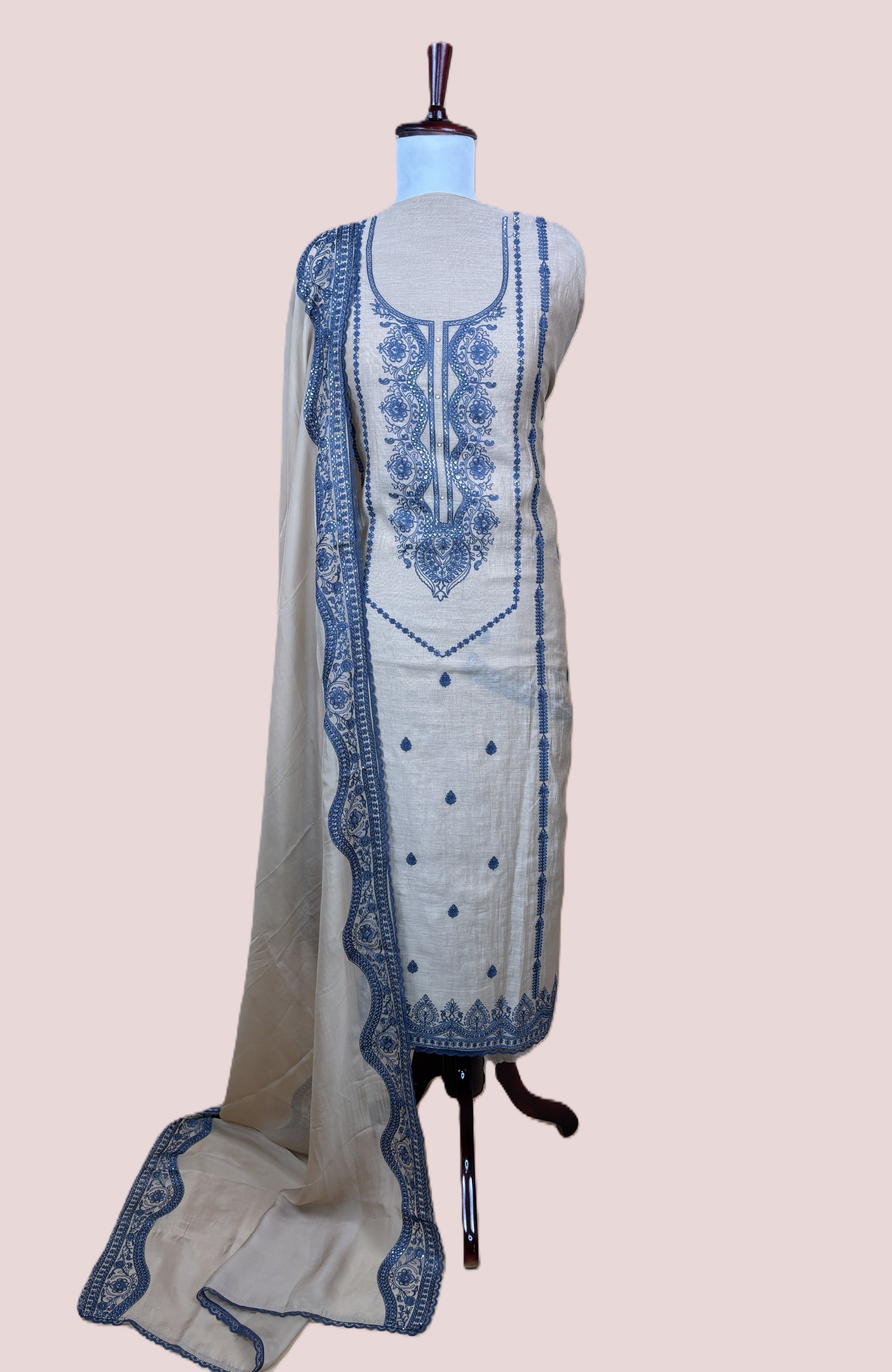 Mulmul Chanderi Sequins Embroidery Suit with Dupatta