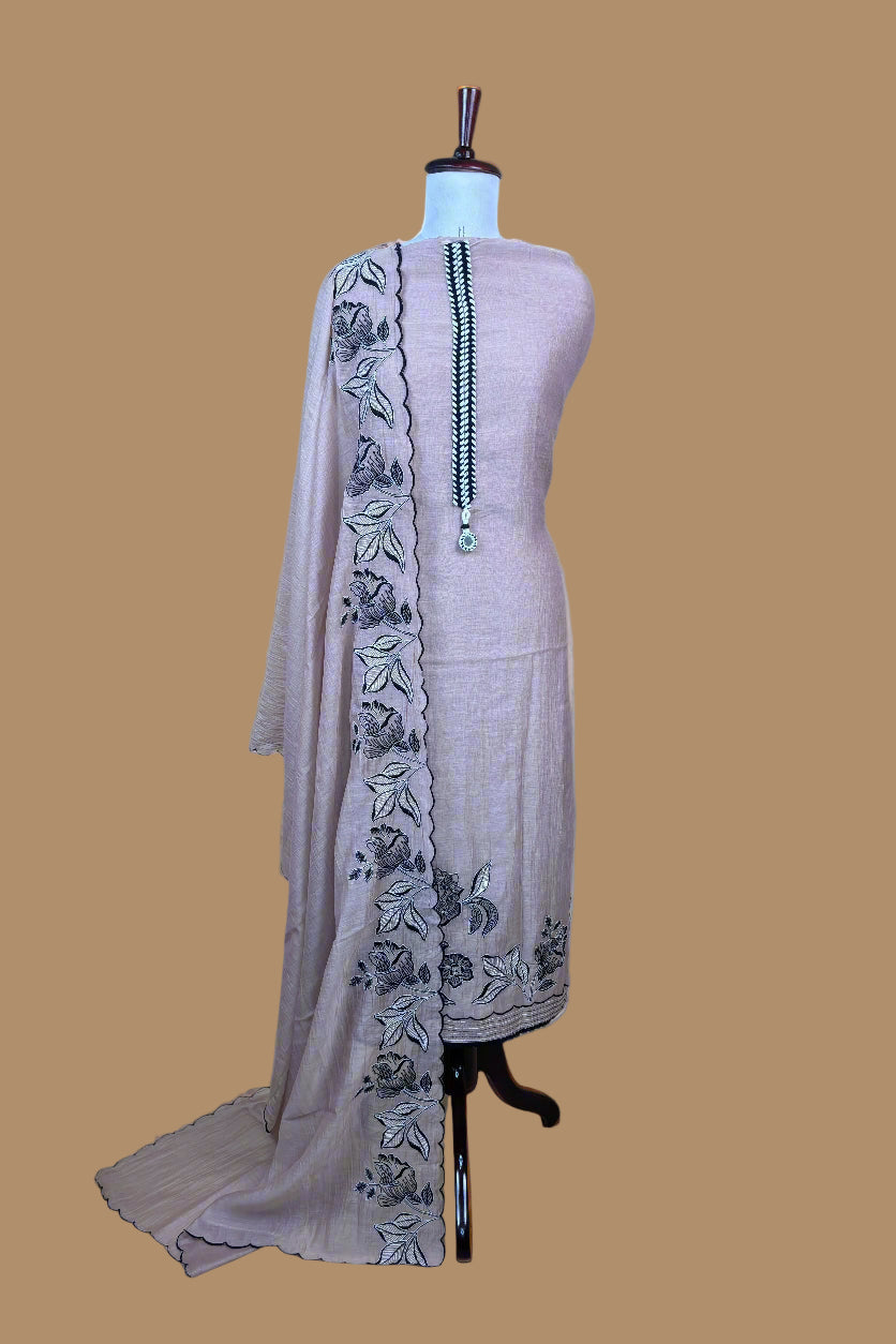 Rose Pink Pure Mulmul Chanderi Embroidery Suit with Dupatta