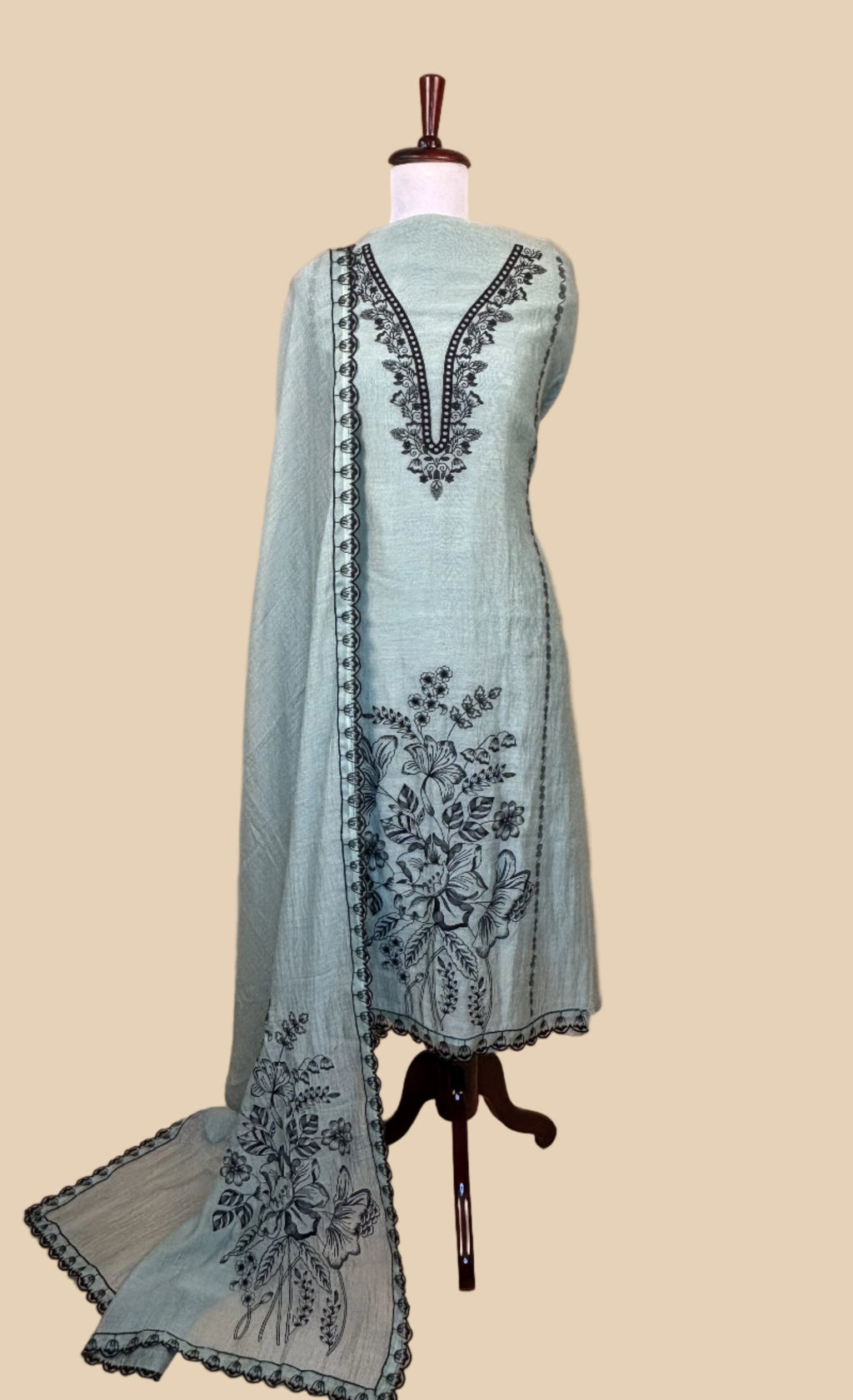 Beige Pure Mulmul Chanderi Embroidery Suit with Dupatta-6