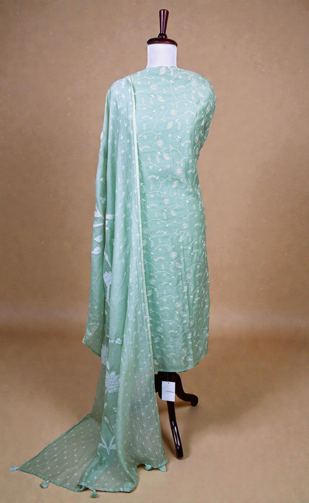 Yellow Pure Mulmul Chanderi Jaal Thread Embroidery with Bandani Applique Dupatta