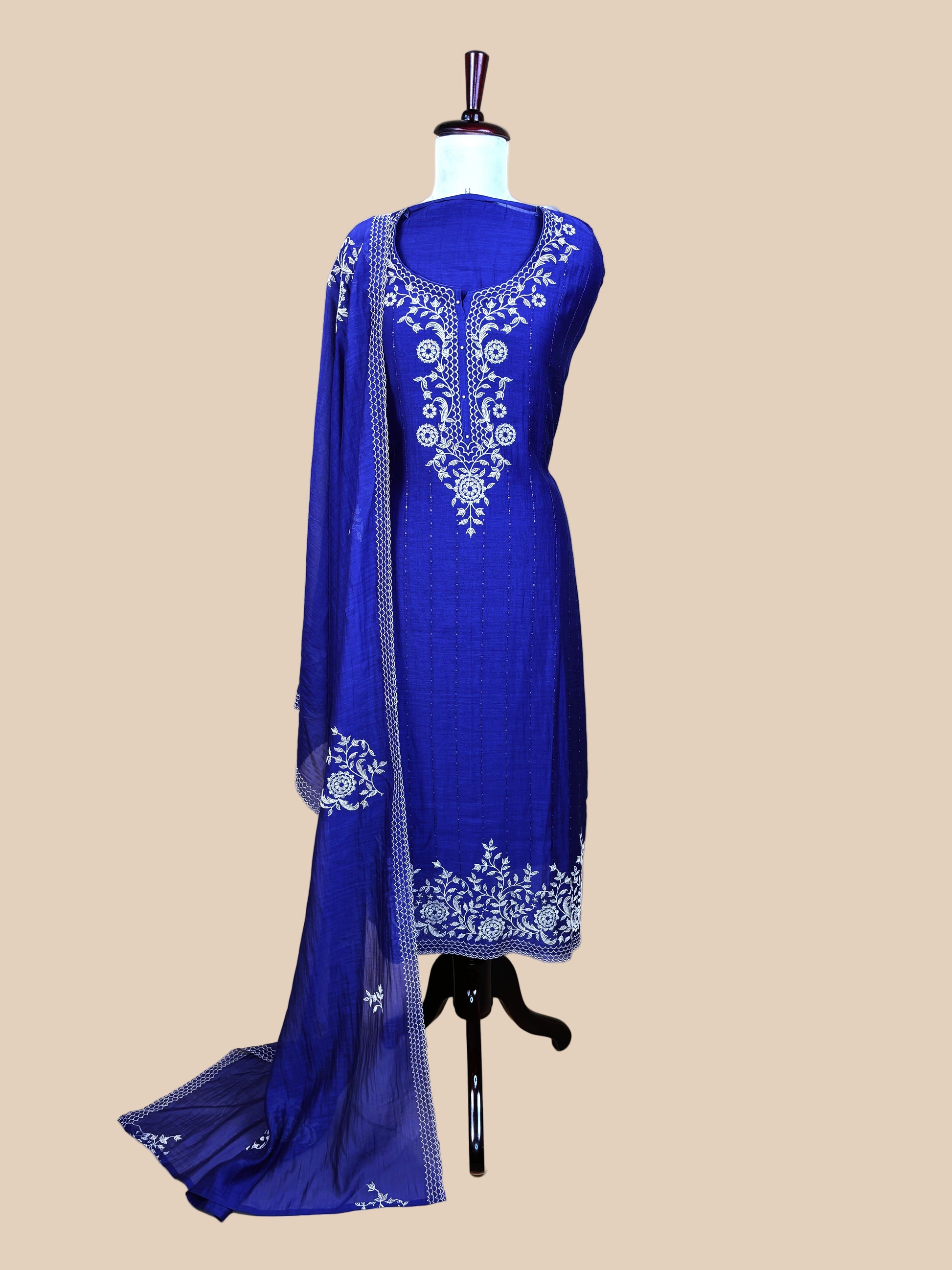 Pure Mulmul Chanderi Cross Stitch embroidery Suit with Dupatta