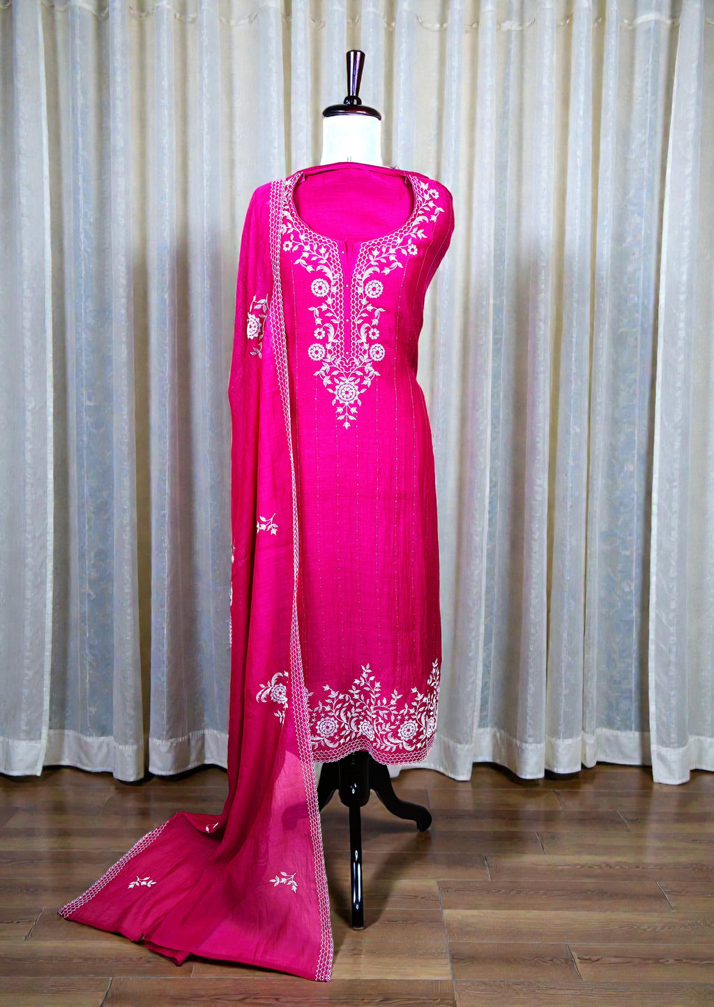 Pure Mulmul Chanderi Cross Stitch embroidery Suit with Dupatta