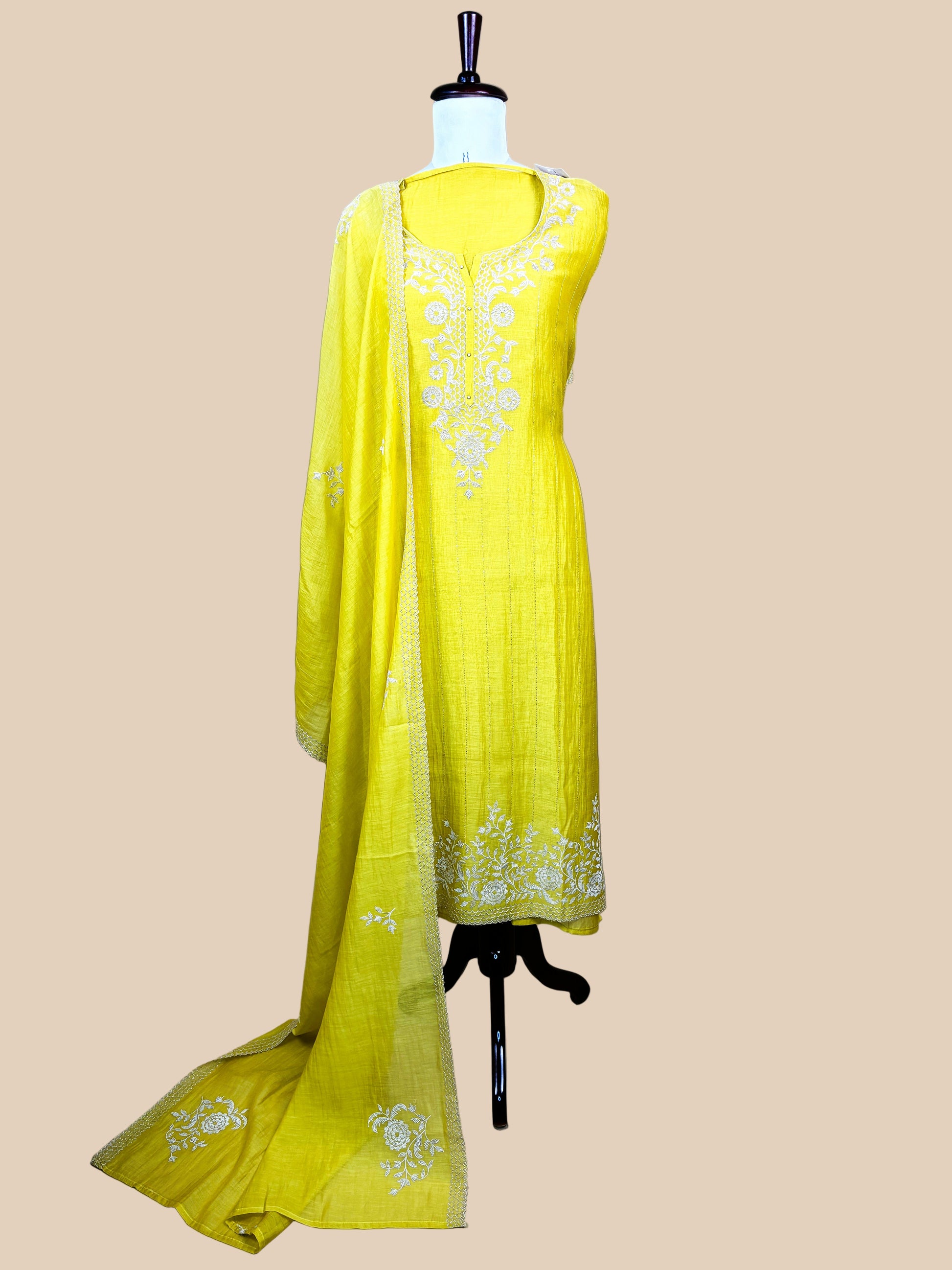 Pure Mulmul Chanderi Cross Stitch embroidery Suit with Dupatta