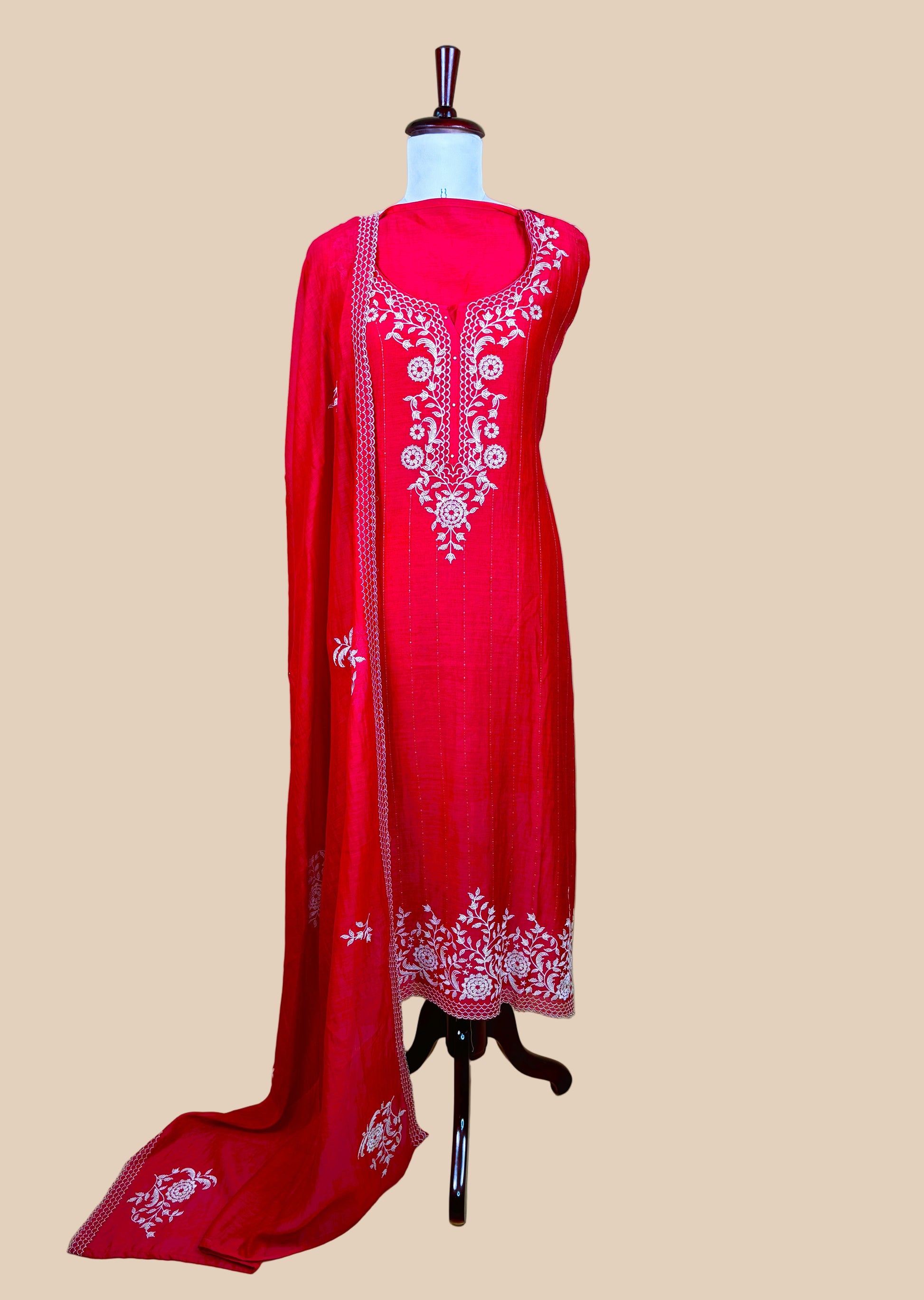 Pure Mulmul Chanderi Cross Stitch embroidery Suit with Dupatta