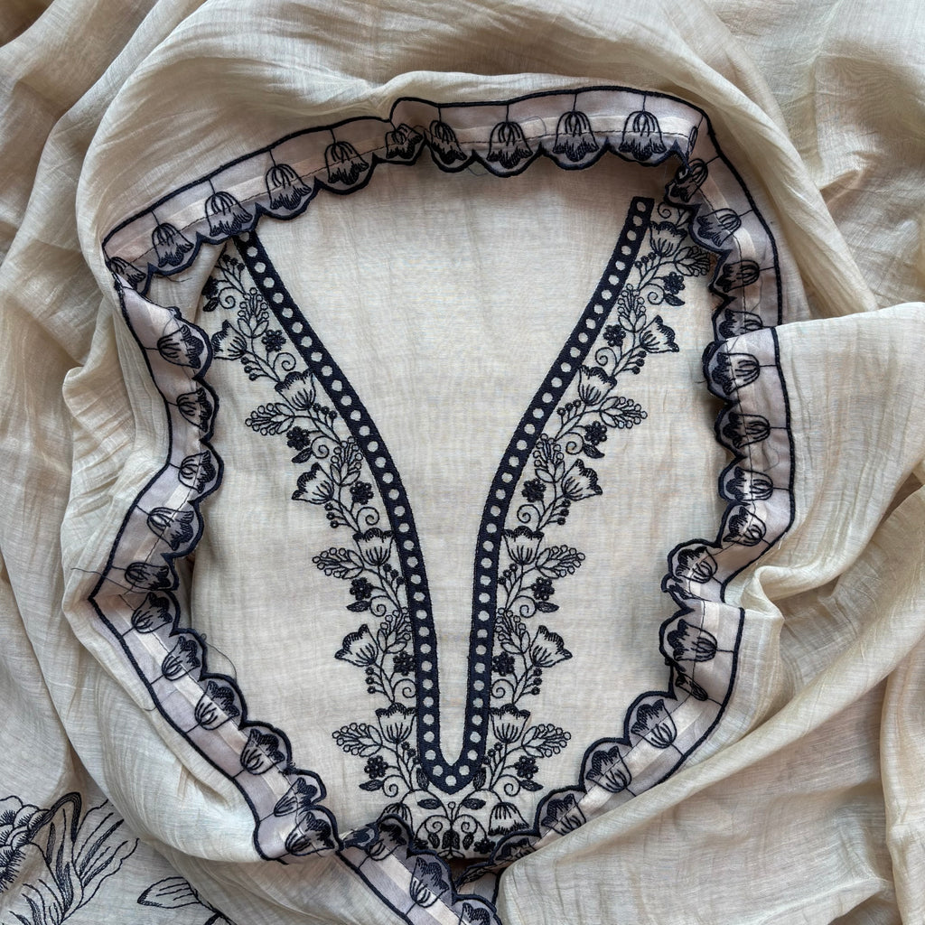Beige Pure Mulmul Chanderi Embroidery Suit with Dupatta-6
